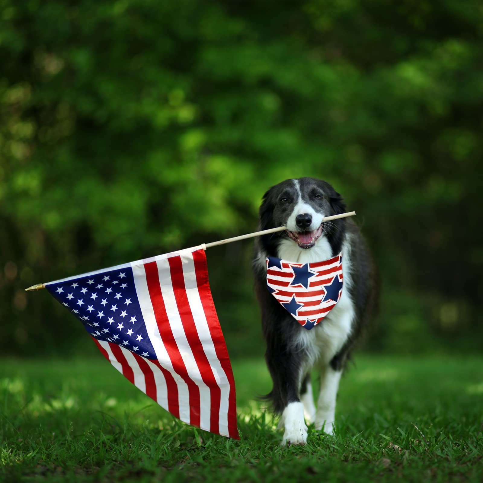 Anydesign 4Pcs Patriotic Dog Bandanas Red Blue Stars Firework Triangle Dog Bibs Adjustable American Flag Style Pet Scarf 4Th Of