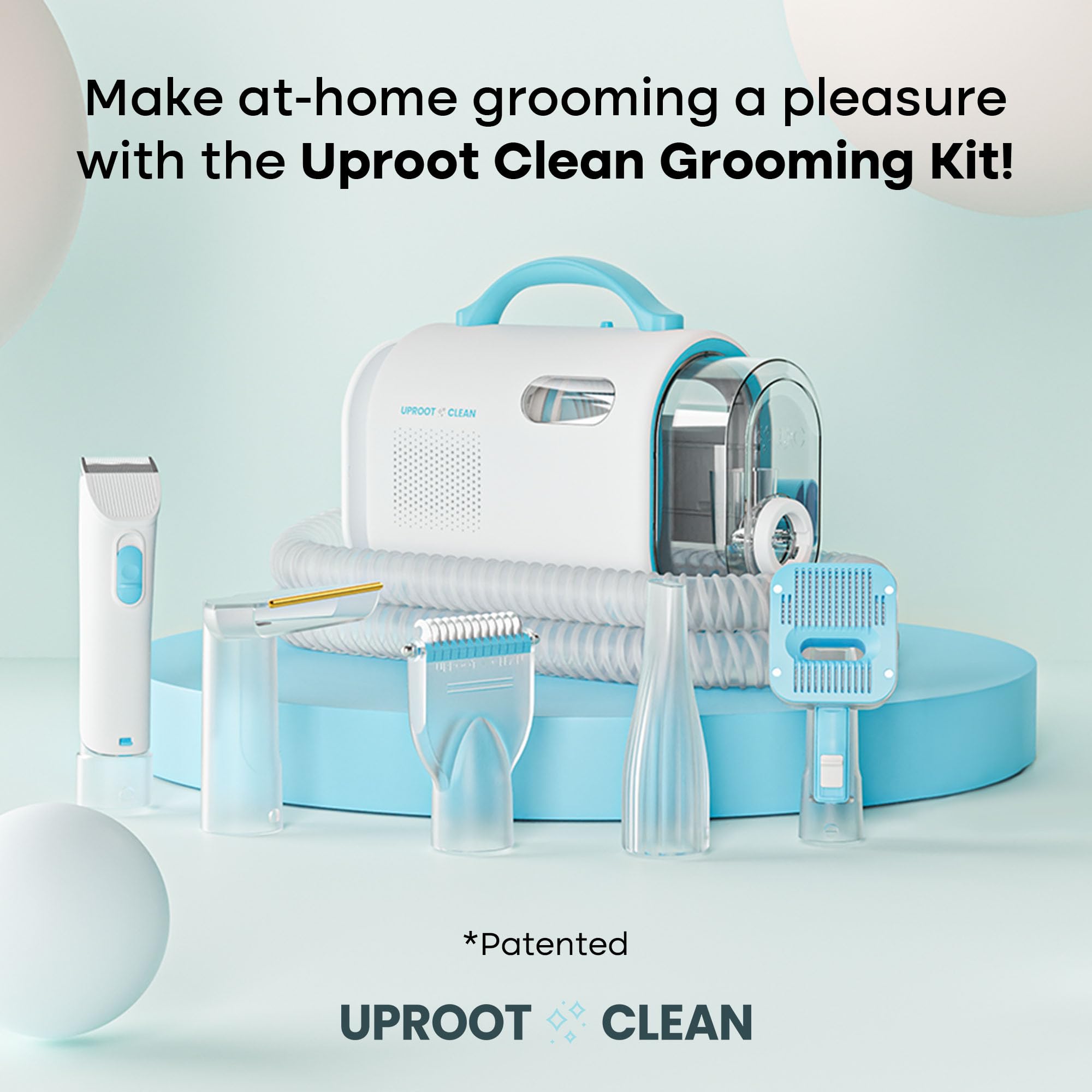 Uproot Clean Pet Grooming Vacuum Kit - Cat & Dog Hair Vacuum Groomer with Brush, Detangle, Deshed, Trim, Clean, & Dry Attachment