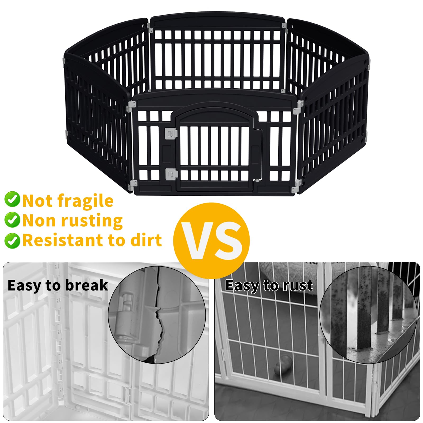 Pet Playpen Foldable Gate For Dogs Heavy Plastic Puppy Exercise Pen Indoor Outdoor Small Pets Fence Puppies Folding Cage 6 Panel