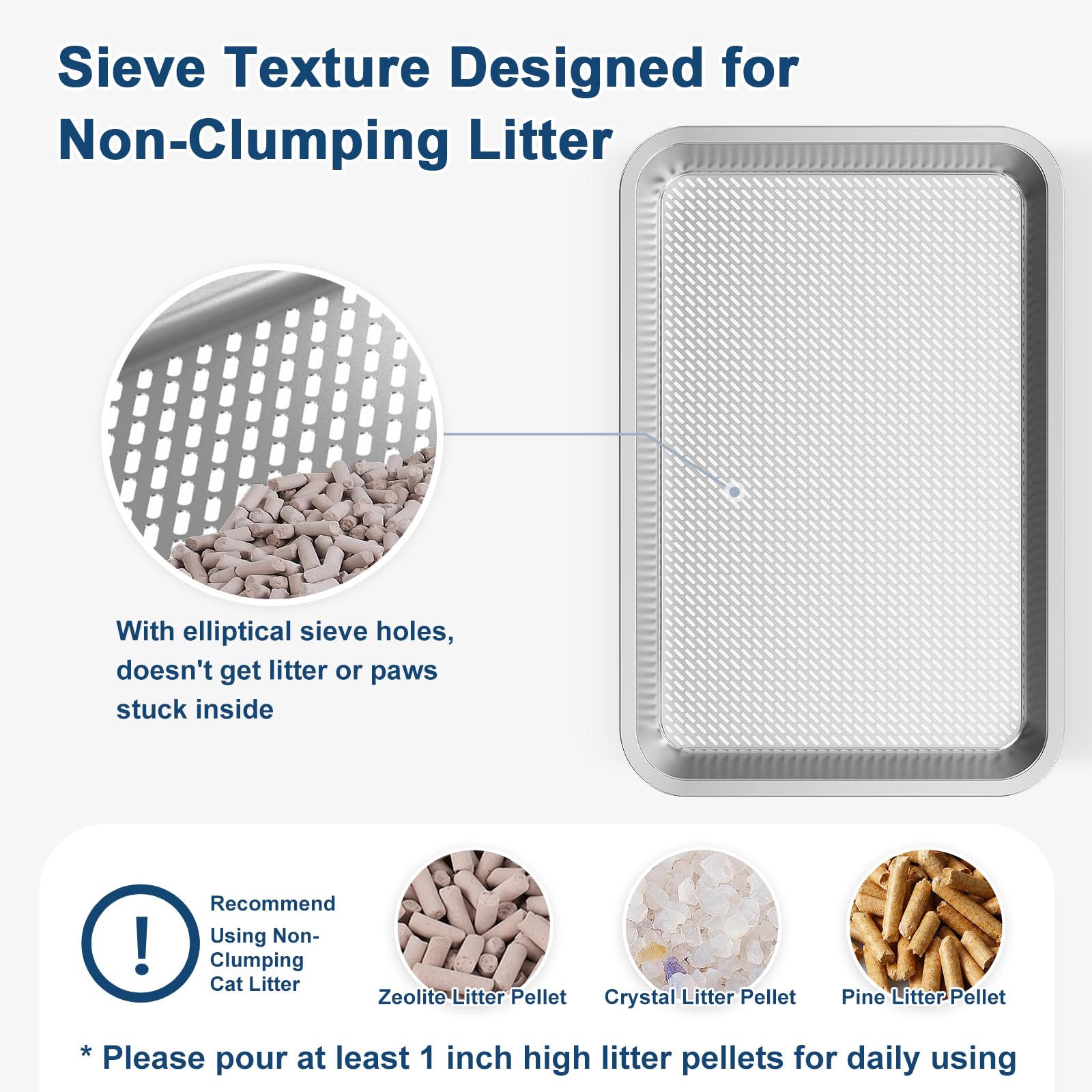 19.7''X13.7''X6'' Stainless Steel Litter Box, Open Top Sifting Litter Box For Pine Pellets, Metal Litter Pan Tray System With Sc