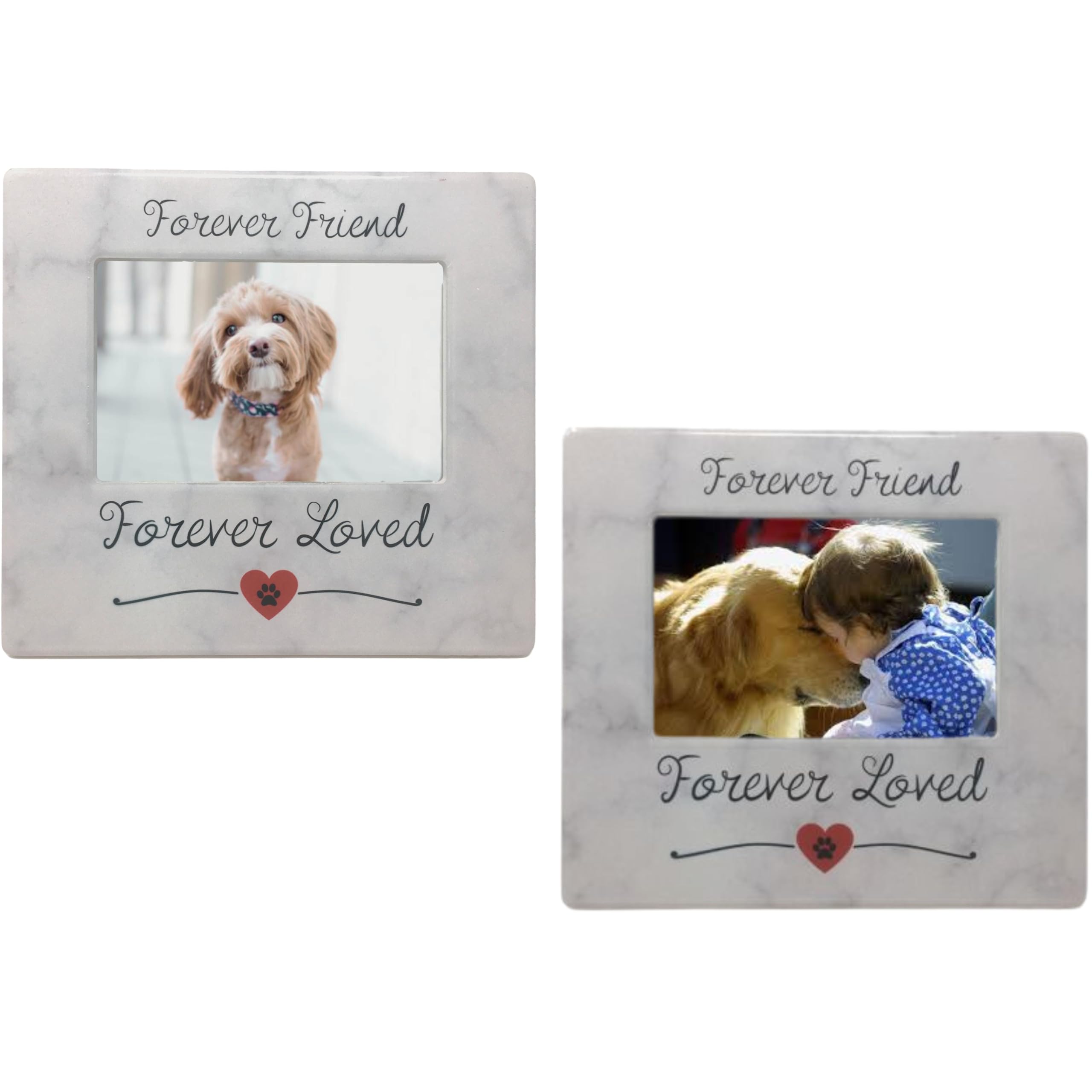Banberry Designs Pet Memorial Frames - Set Of 2 - Forever Friend Forever Loved - Paw Print And Heart Design Picture Frame - Loss