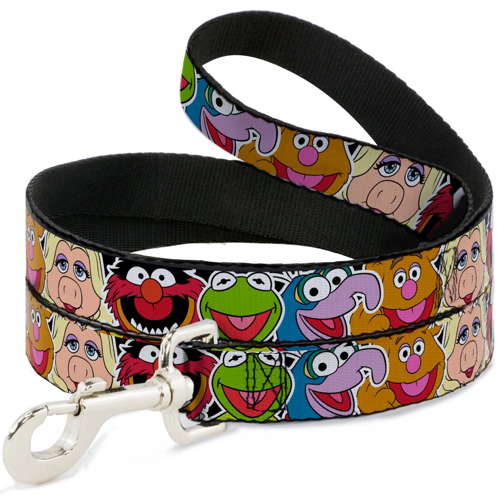 Dog Leash Muppets Faces Close Up Black 6 Feet Long 0.5 Inch Wide