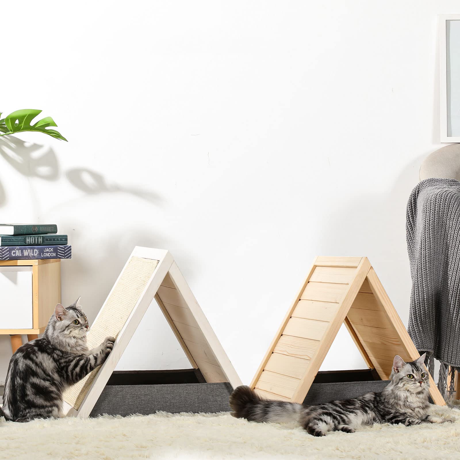 Cat Scratcher Lounge Thicken Solid Wood, Triangle Cats House, Cat Scratching Post For Indoor Cats As Cave And Bed
