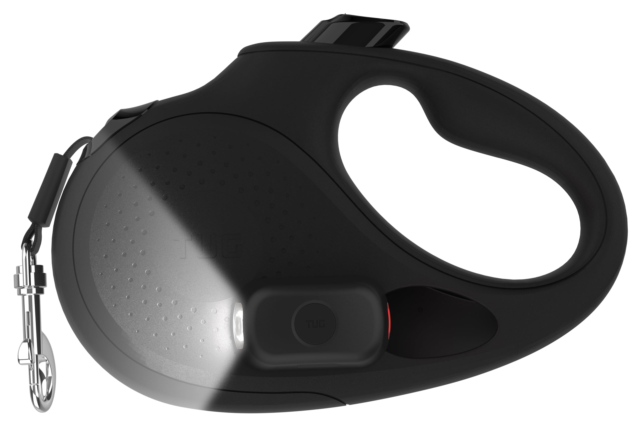 Tug Oval 360 Tangle-Free Retractable Dog Leash | Flashlight Included | Integrated Waste Bag Dispenser Pocket (Medium, Black)