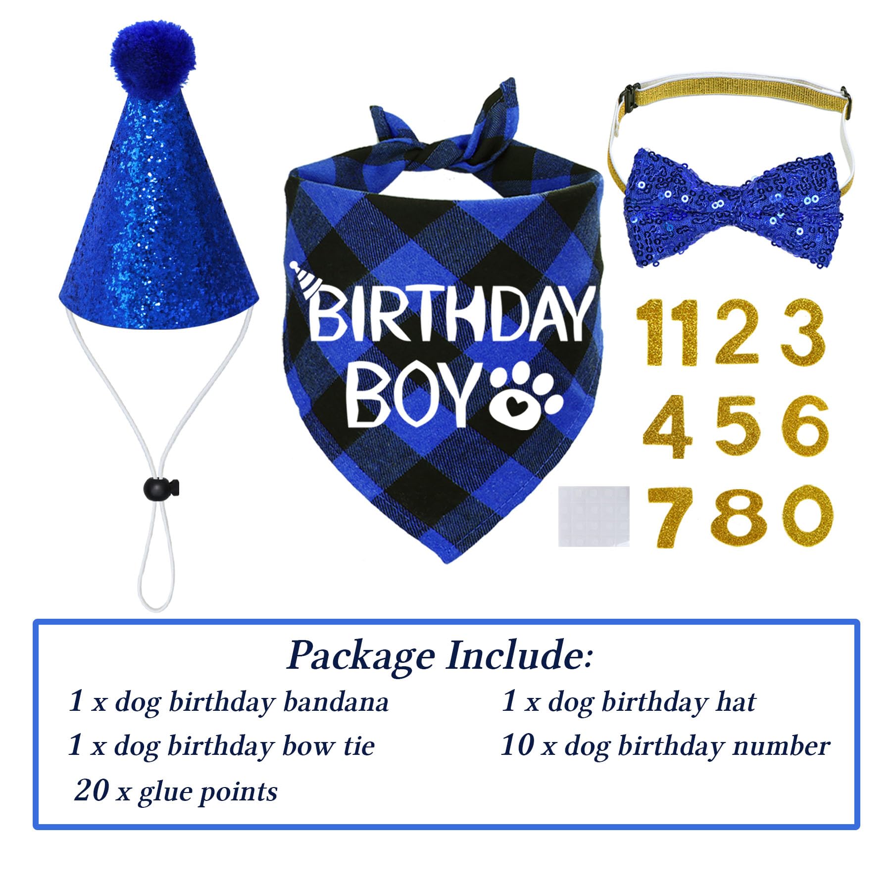 Stmk Dog Birthday Party Supplies, X-Large, Blue - Includes Hat, Bandana, Bow Tie, Numbers & Glue Points