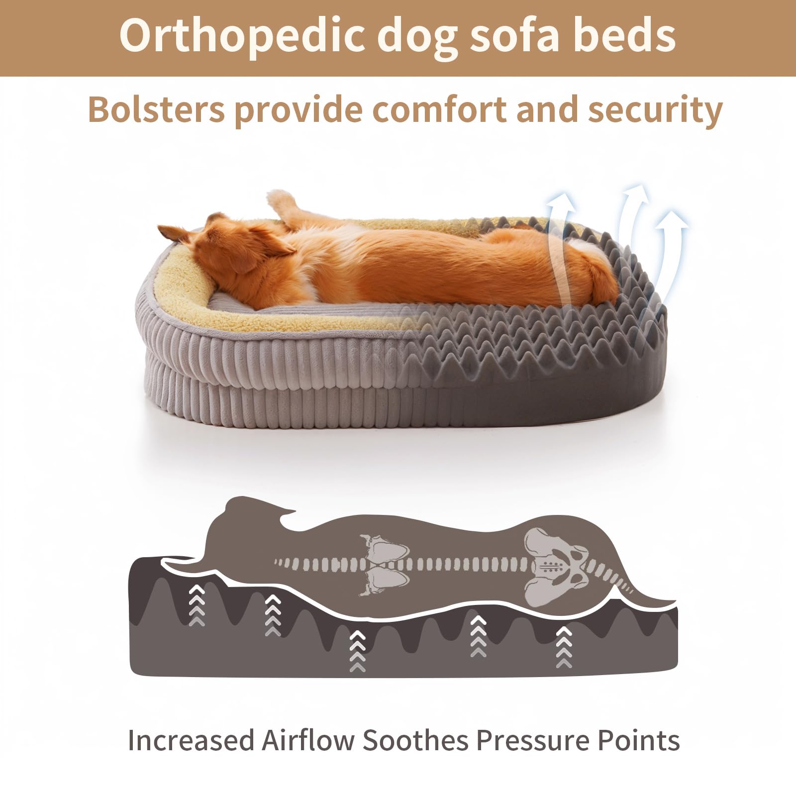 Debang Home Orthopedic Dog Bed For Extra Large Dogs Breeds, High Density Egg Crate Foam Dog Sofa Beds,Oval Kennel Bed, Pet Couch