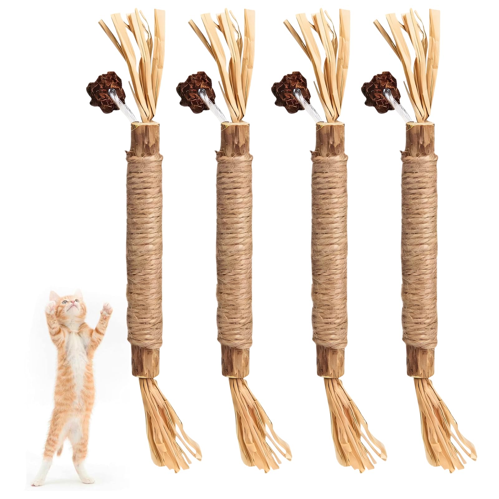 Bcnjepin Cat Toys, 4Pcs Cat Chew Toy, Cat Playing Toys For Indoor, Stick For Cats With Sisal Rope And Gall Fruit, Natural Catnip
