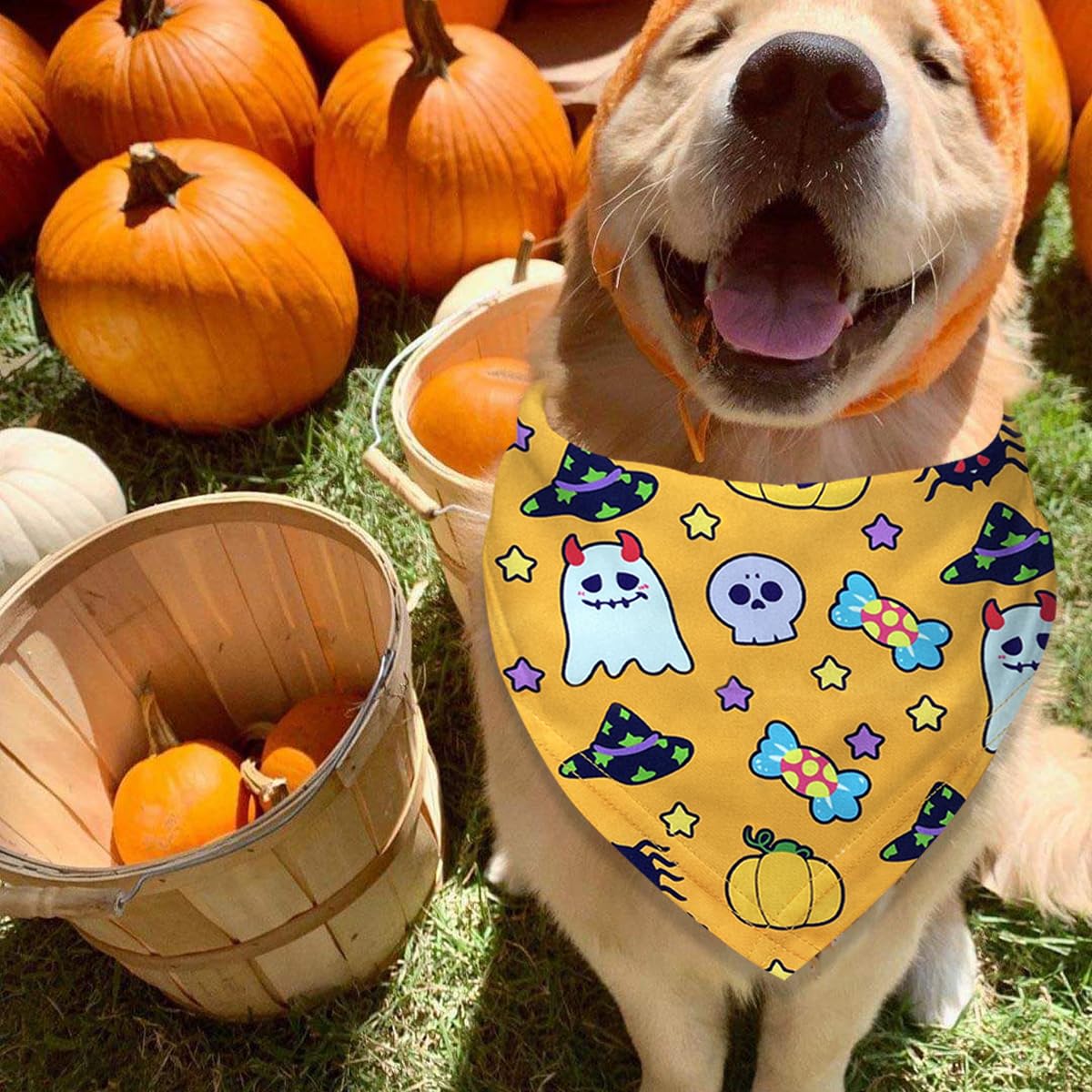 Halloween Dog Bandanas 2 Pack Multiple Adorable Halloween-Themed Patterns, Durable Fabric Halloween Pet Scarf, Suitable For Small, Medium, And Large Breed Dog' Halloween Party Dog Bandana