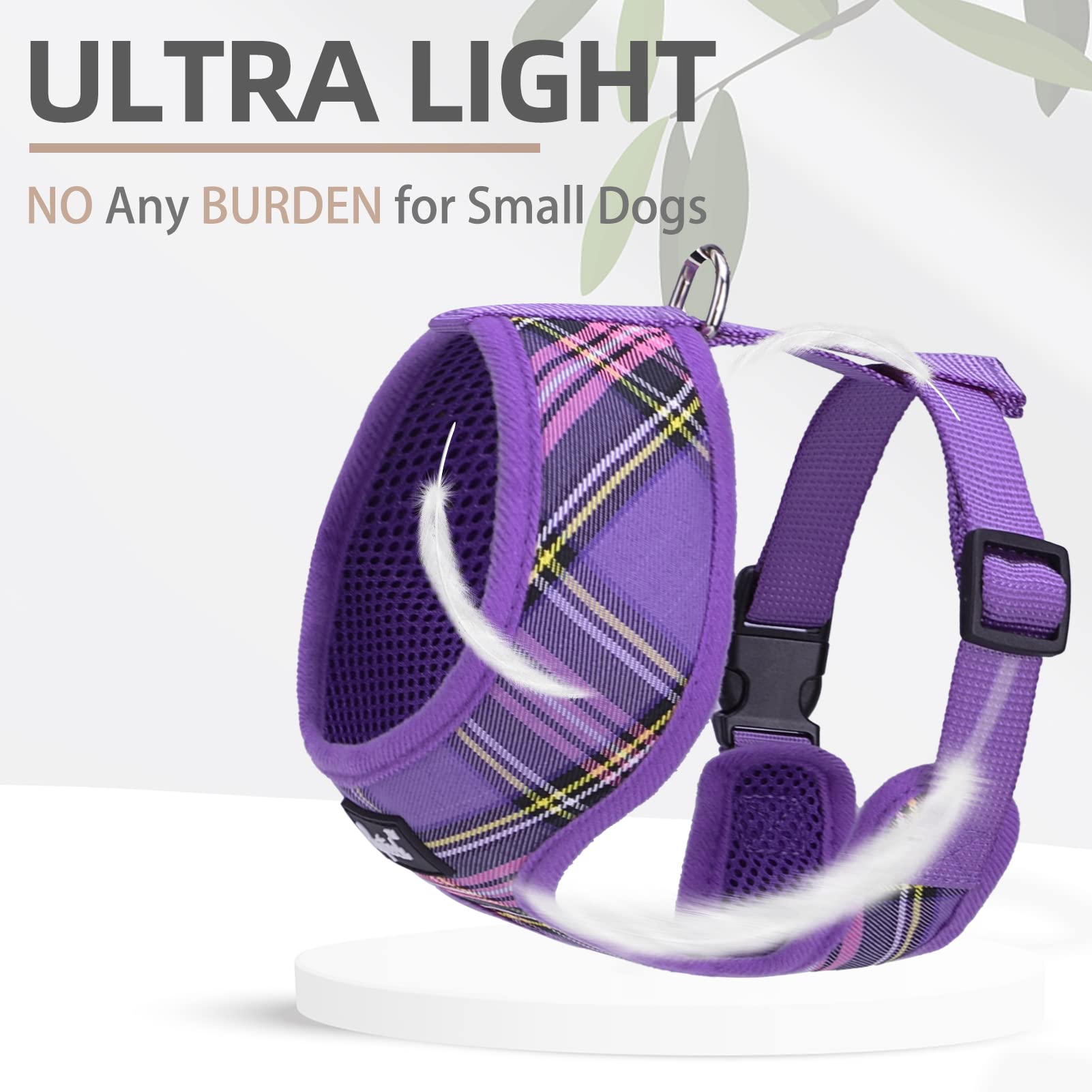 Pupteck Soft Mesh Dog Harness And Leash Set Pet Puppy Cat Comfort Padded Vest No Pull Harnesses, Purple, L