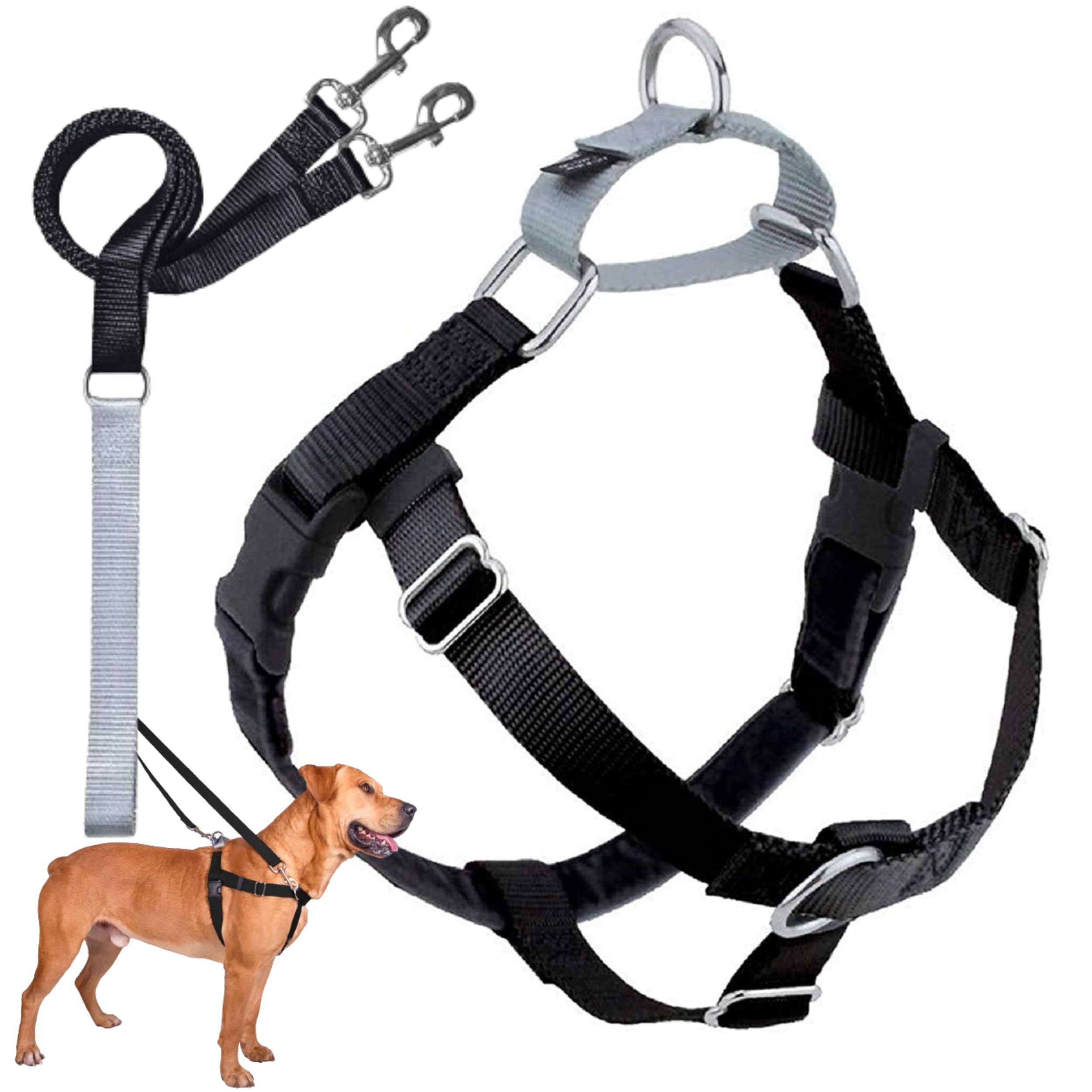 2 Hounds Design Freedom No Pull Dog Harness, Adjustable Harness And Leash Set, Easy Walking & Comfortable Control, Fits Small, Medium & Large Dogs, Solid Colors, Made In Usa, 5/8' Md, Black