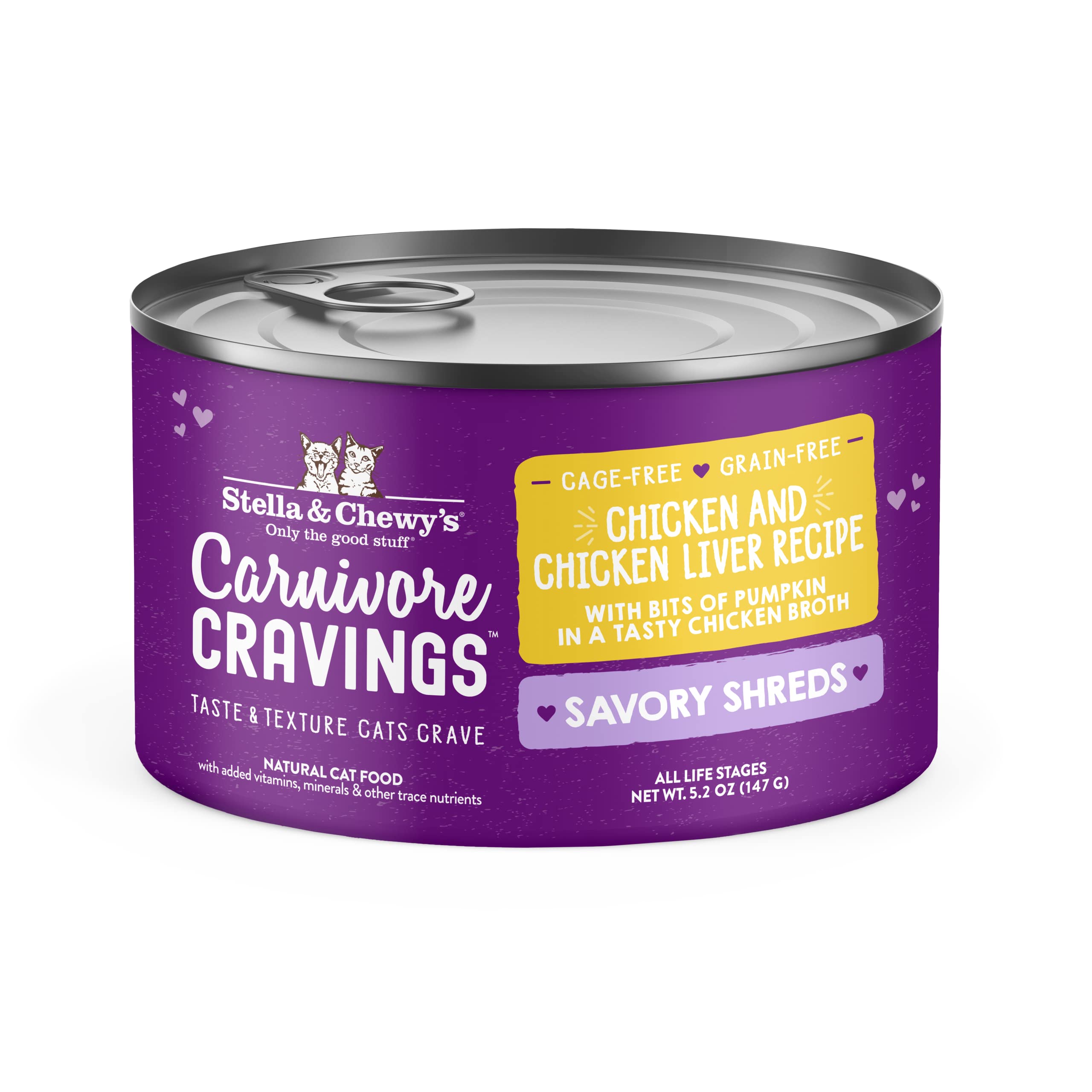 Stella & Chewys Carnivore Cravings Savory Shreds Cans - Grain Free, Protein Rich Wet Cat Food - Cage-Free Chicken & Chicken Live