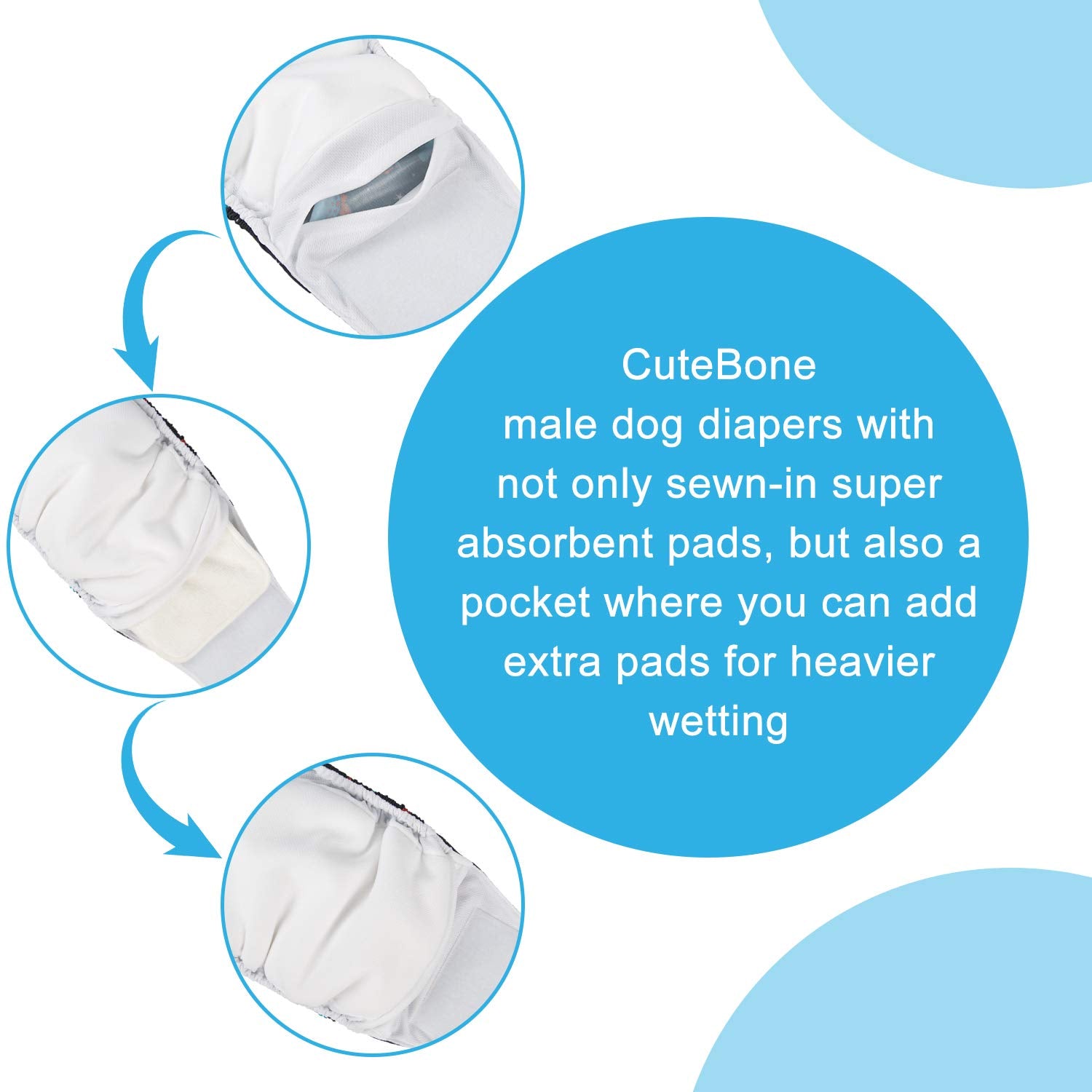 Cutebone Dog Diapers Male Washable Belly Band For Male Dogs Wraps 3Pcs A Pack Dm41Xs