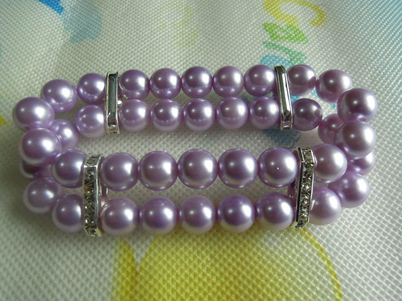 Petfavorites 2 Row Pearl Dog Necklace Collar For Pets, Bling Cat Wedding Collar, Rhinestone Pet Jewelry For Small Dogs, Teacup Chihuahua Yorkie Clothes Outfits Accessories (Purple, 7-Inch)