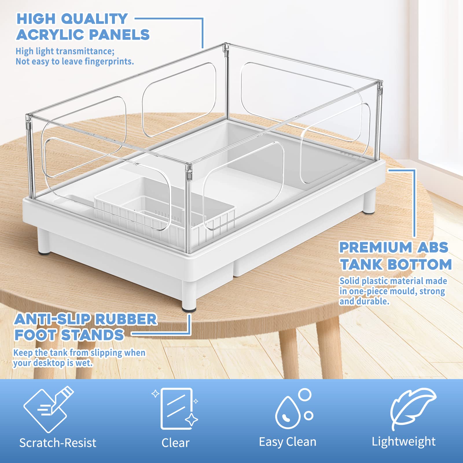 Moonorange Small Turtle Tank, Aquarium, Acrylic Terrarium With Basking Platform, Bottom Drainage, Multi-Function Areas For Turtl