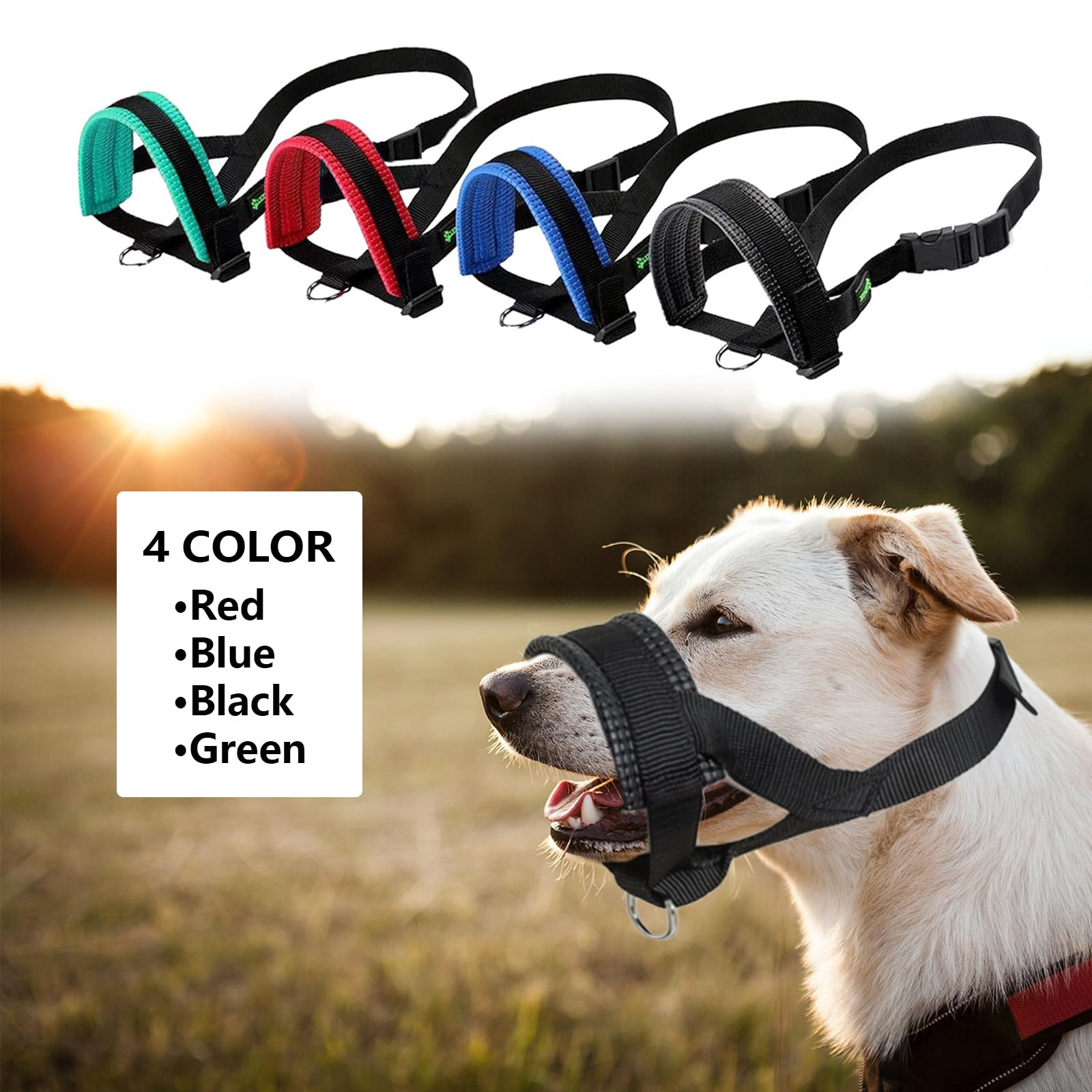 Nylon Dog Muzzle For Small,Medium,Large Dogs Prevent From Biting,Barking And Chewing,Adjustable Loop(L/Blue)