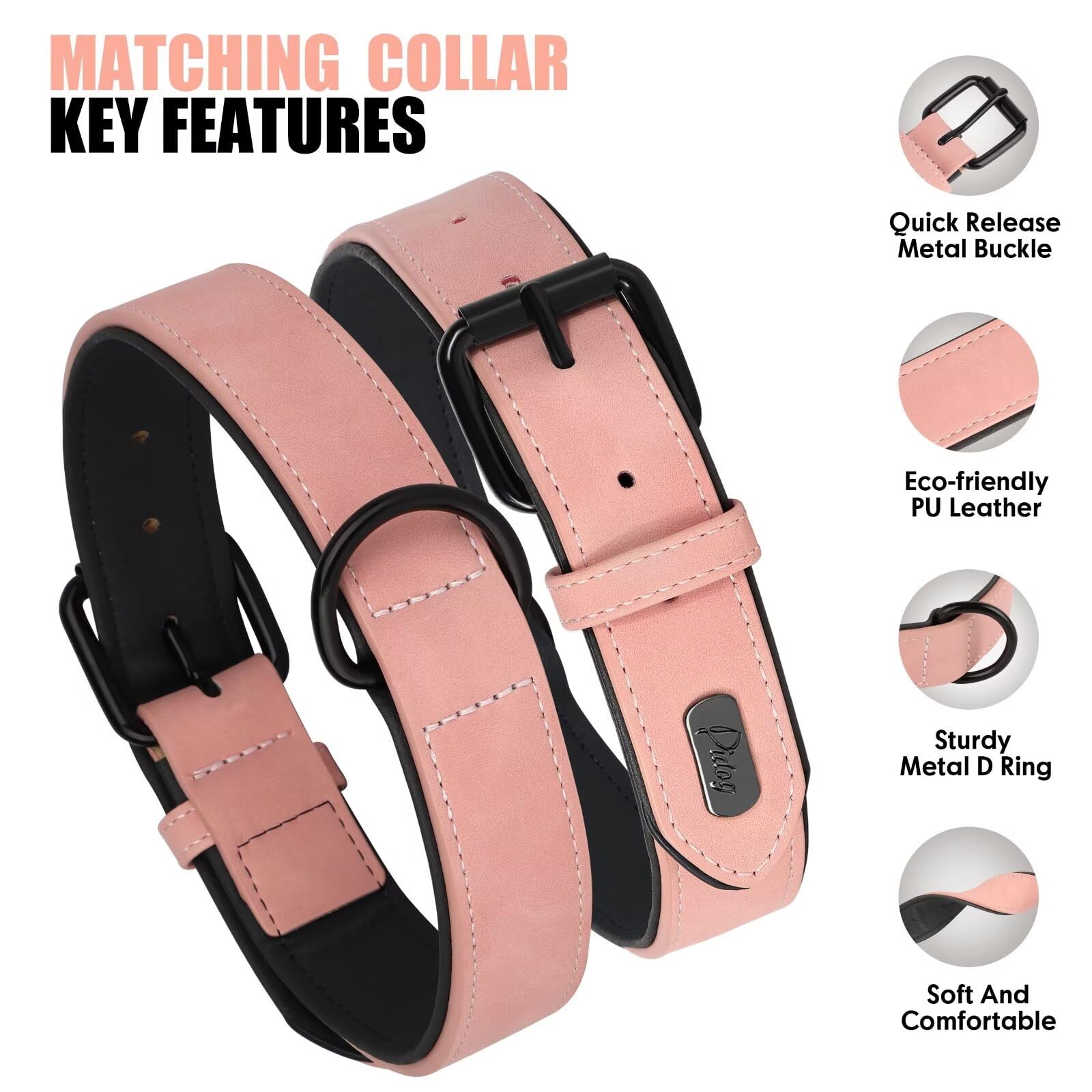Didog Soft Padded Leather Dog Collar And Leash Set, Heavy Duty Dog Lead And Collar Set With Metal Buckle, Breathable Pet Collars