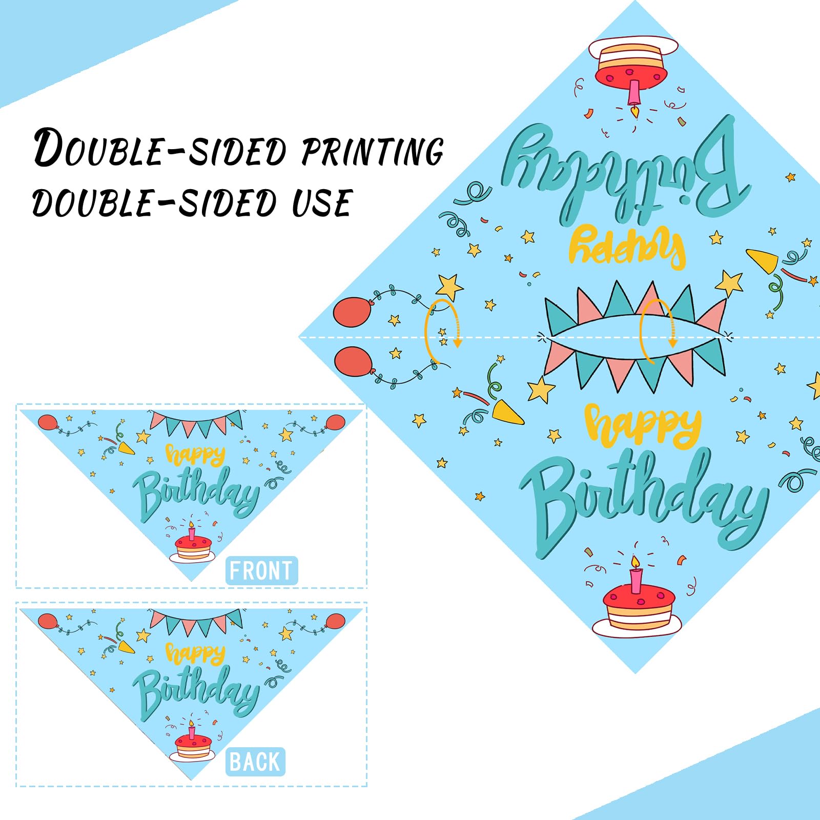 Liboom - Happy Birthday Dog Bandana Washable Pets Scarf Triangle Adjustable Handkerchief, Double Sided Printing, Blue, Cake Ball
