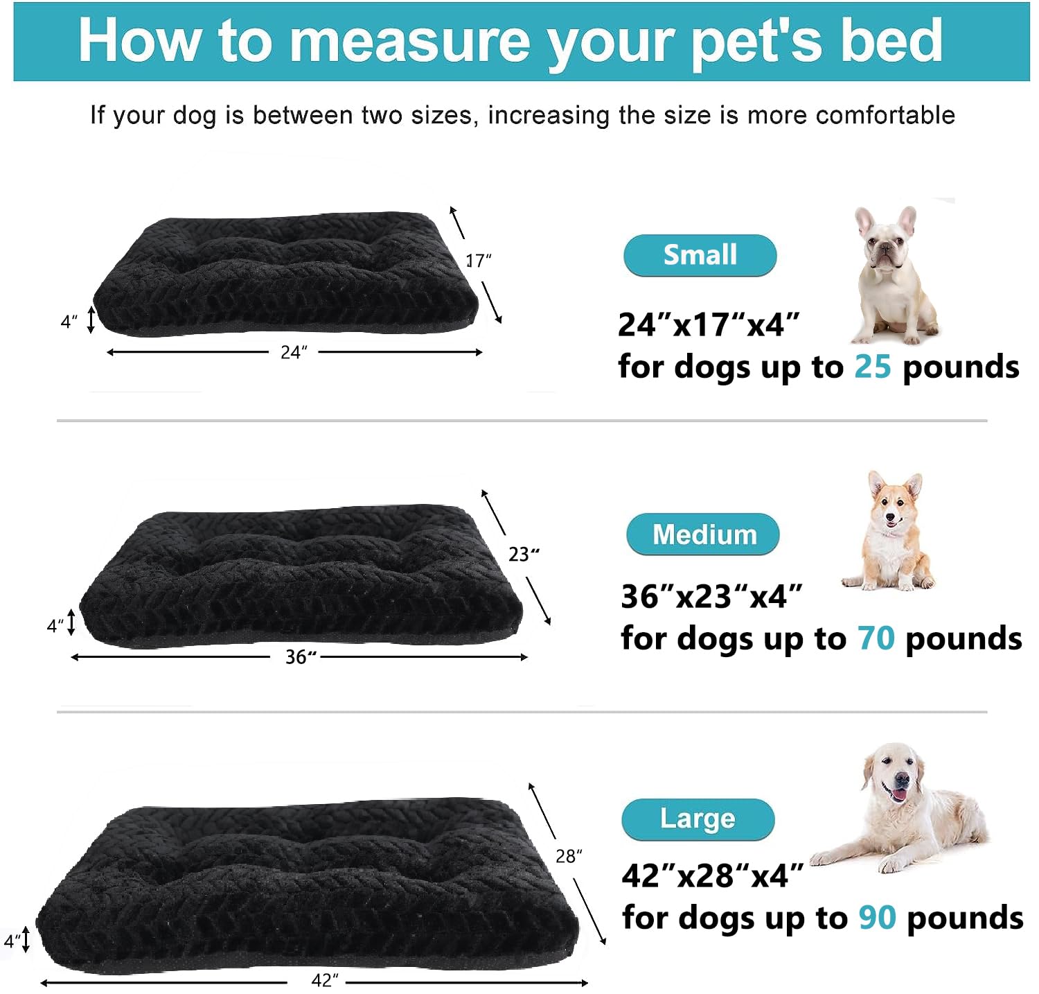 Necesitar Black Dog Crate Bed 36Inch Crate Pads For Medium Large Dogs Washable Soft And Fluffy Kennel Pad With Anti-Slip Pillows