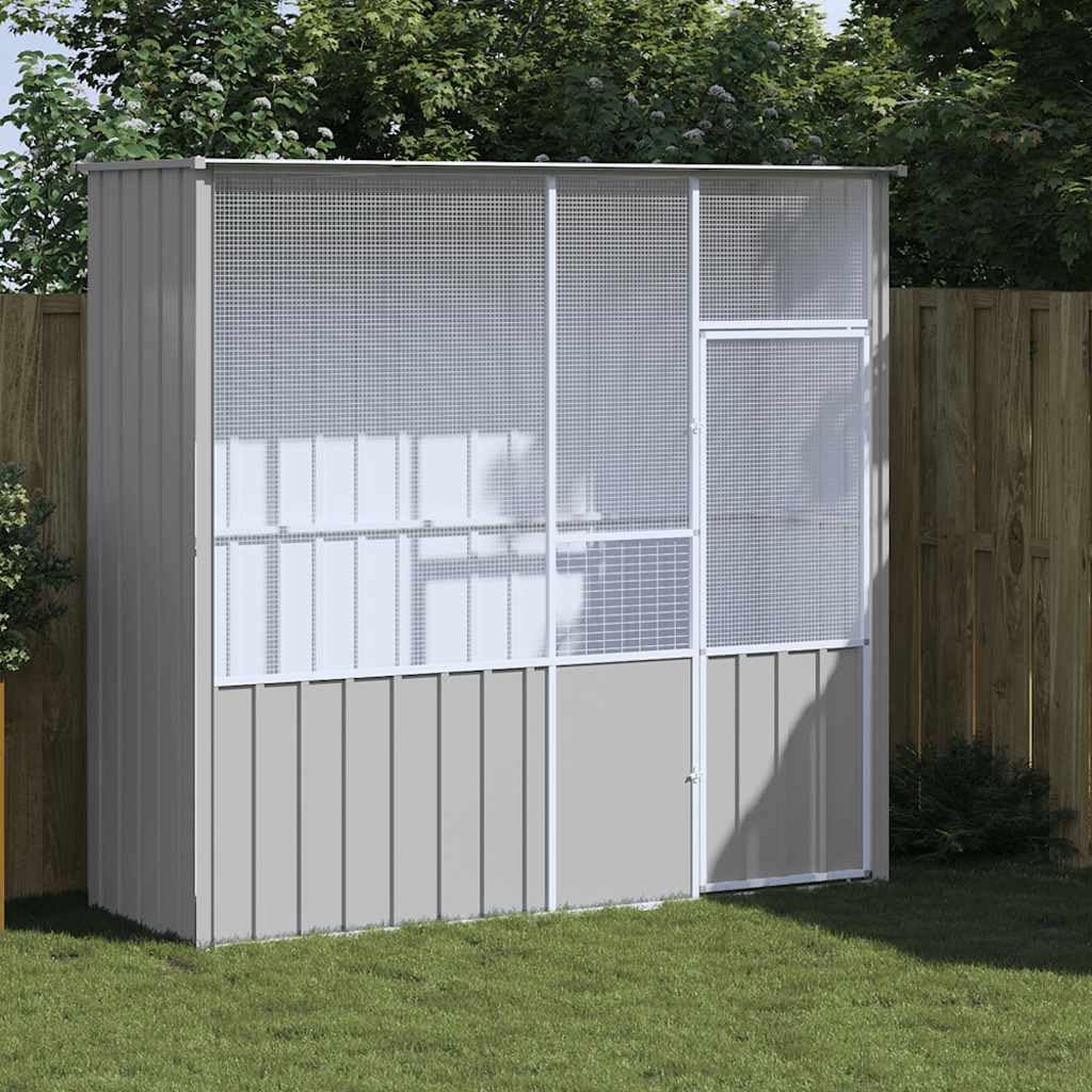 vidaXL Bird Cage, Bird House with Hinged Door and Lockable Latch, Bird Aviary for Chicken Duck Rabbit, Parrot Cage, Grey Galvanised Steel