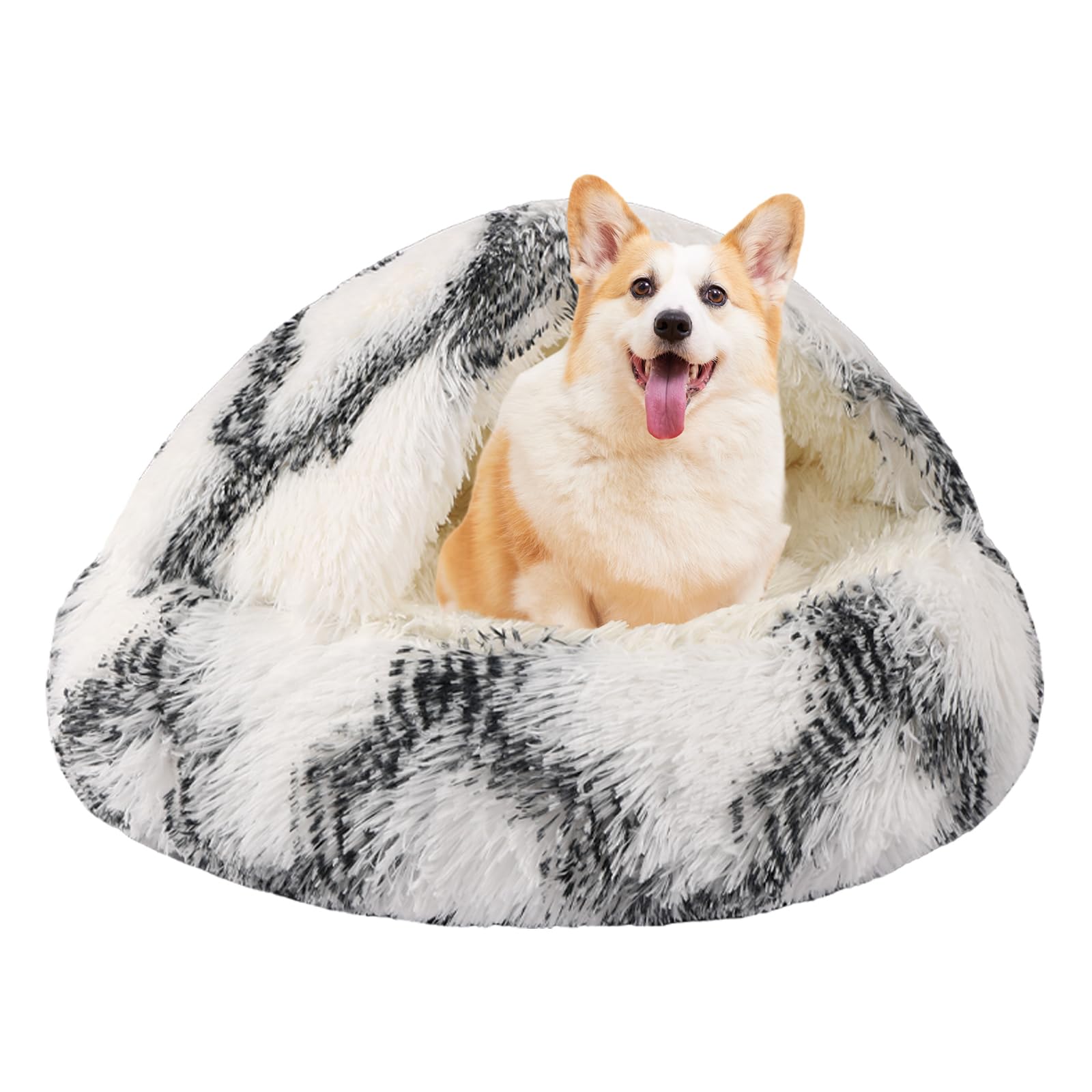 Kkbdoo Round Hooded Cat Bed & Dog Bed With Cover Cave, Dog Bed For Small Dogs, Faux Fur Cuddler Round Coved Cat Bed Self Warming