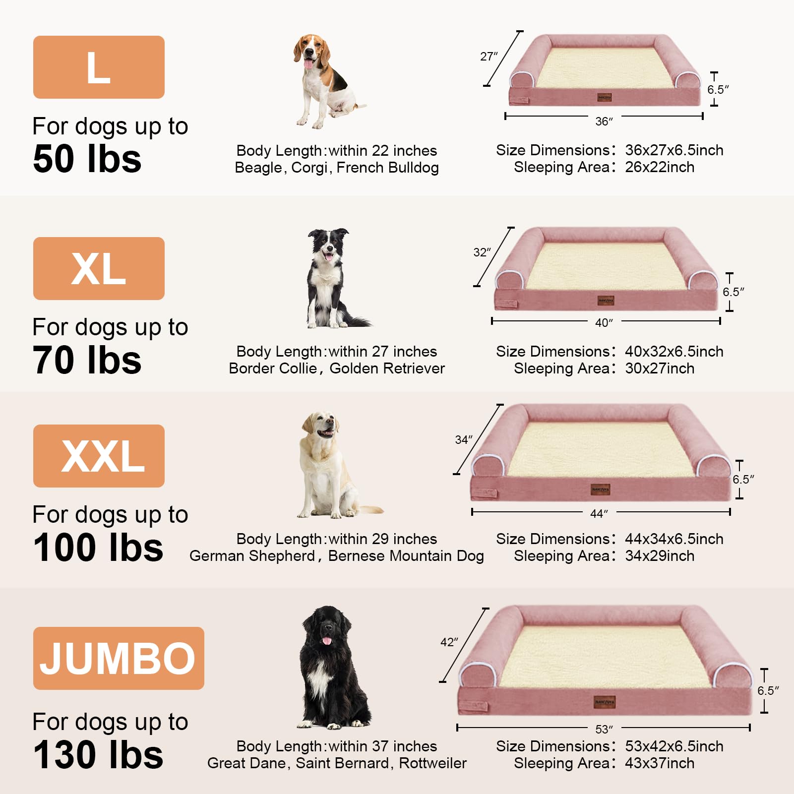 Large Dog Bed Orthopedic Washable: Beds Bolster Xl Bed Large Big Dogs Memory Foam Couch Sofa Waterproof With Removable Cover - Pink