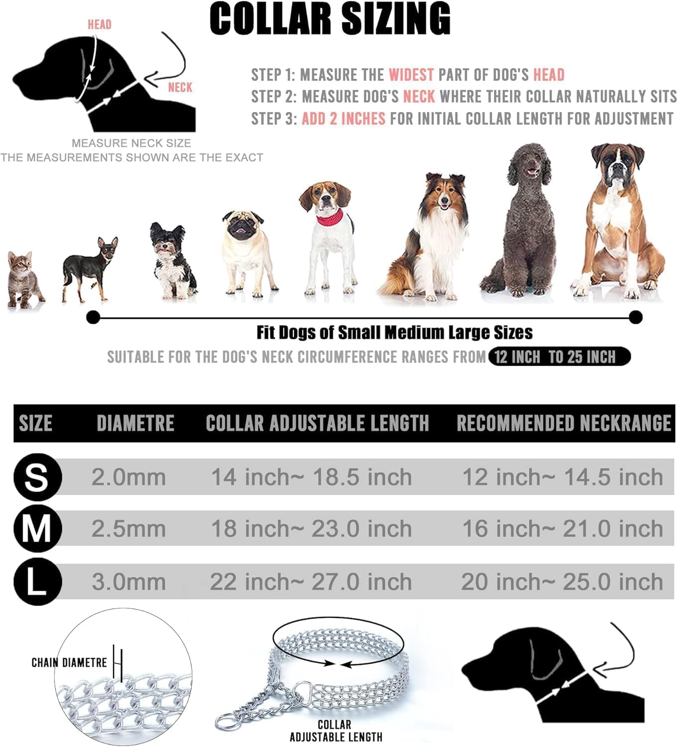 Silver Dog Chain Collar, Double Row Martingale Chain Dog Collars, Chew Proof Metal Cuban Link Dog Collar Adjustable For Small Me