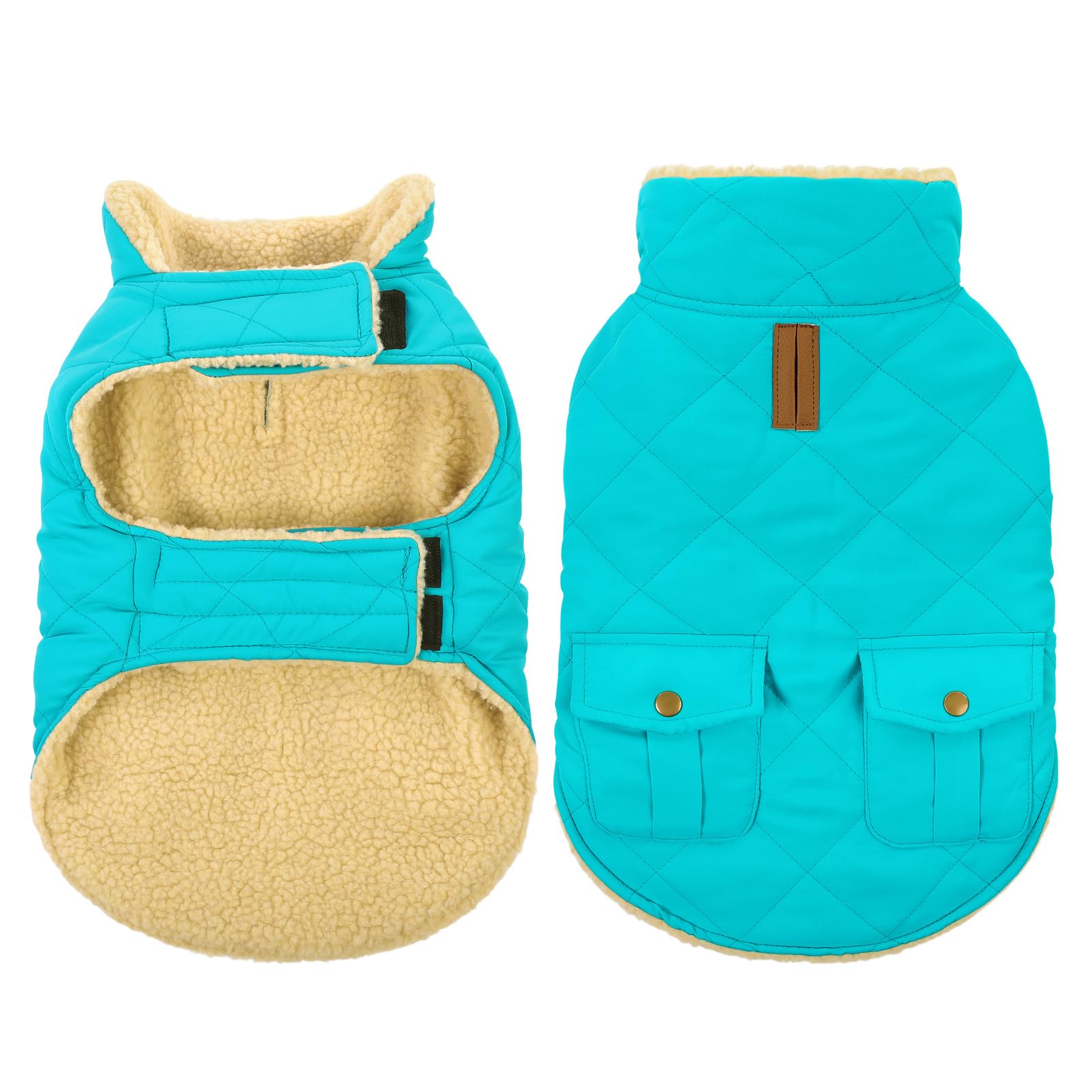Queenmore Warm Puffer Dog Coat, Quilting Winter Jacket Ultra Thick Plush Fleece Lining Pet Clothes With Storage Pockets (Light B