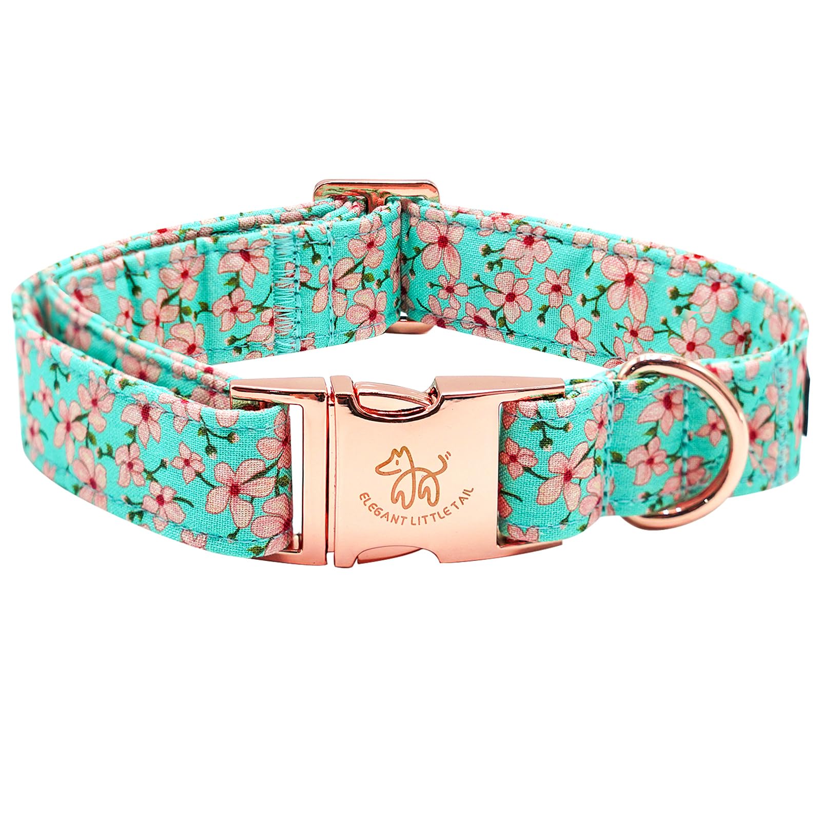 Elegant Pink Floral Print Summer Dog Collar - Cotton, Durable, Metal Buckle For Large Dogs