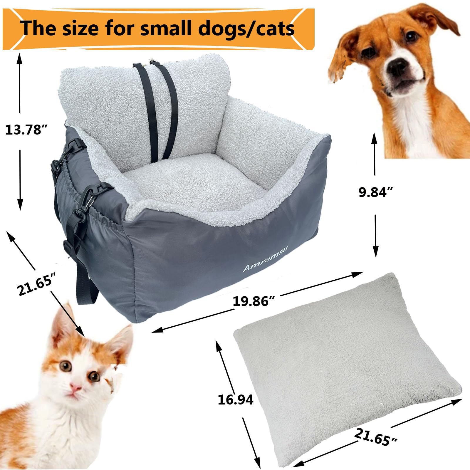 Small Dogs Car Seat Under 25,Fully Detachable And Washable Ultra Soft Car Travel Bed, With Clip-On,Two Portable Handle And Storage Pockets Puppy Dog Booster Seats,Portable Dog Car Travel Carrier Bed…