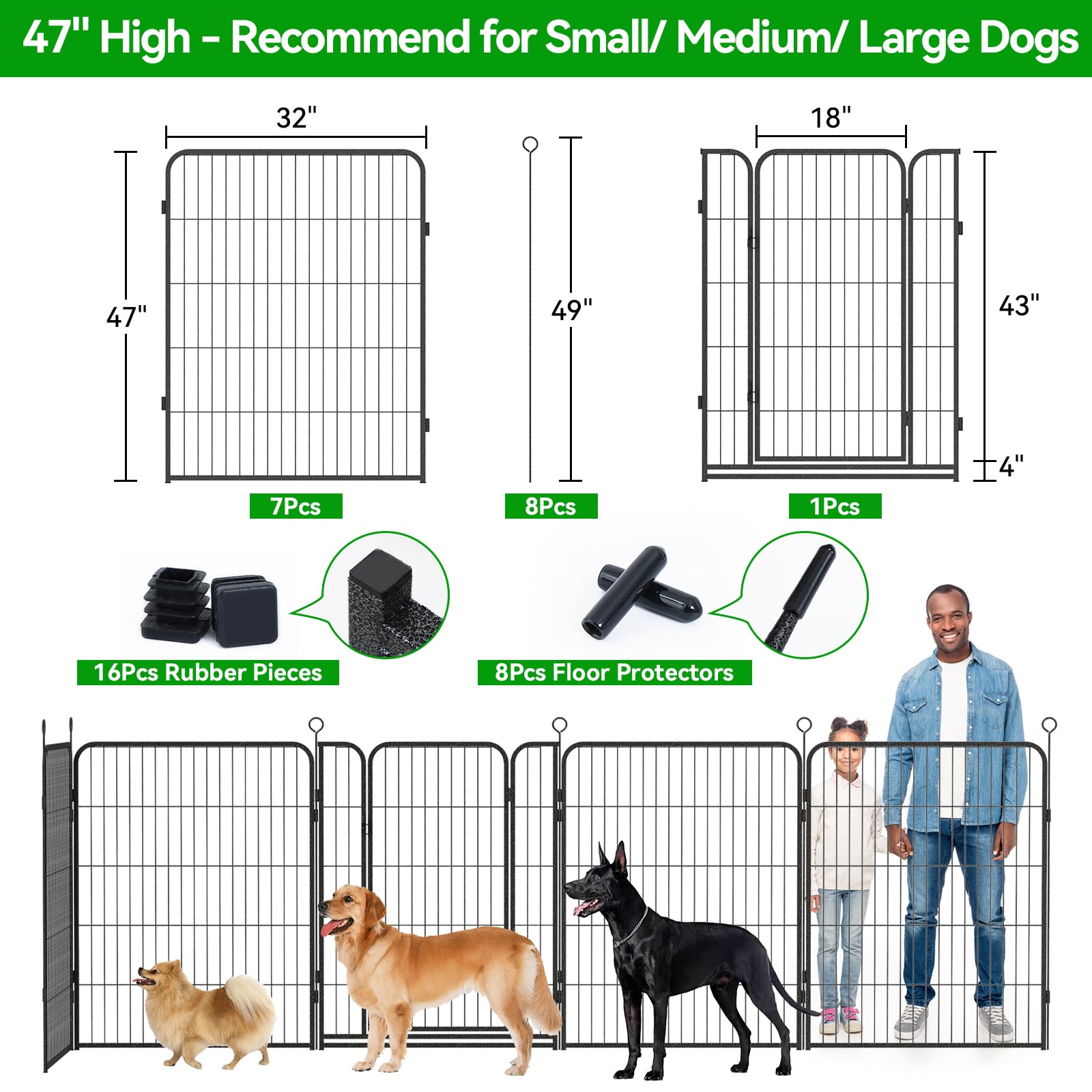 Kfvigoho Dog Playpen - Extra Wide 8 Panels, 47" Height, Heavy Duty, Portable, Black, 21FT, Ideal for Outdoor RV Camping and Yard Use