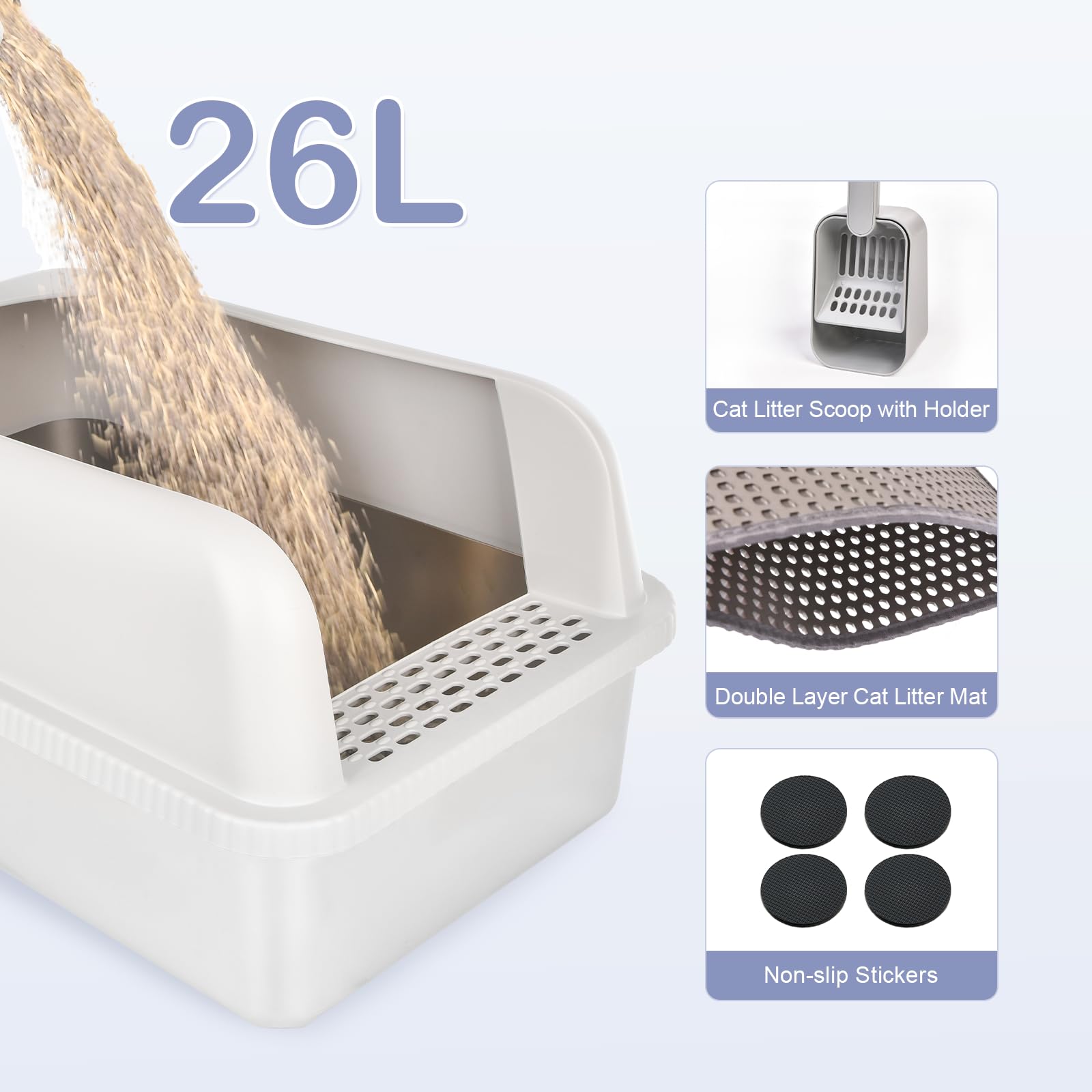 Henkelion Stainless Steel Cat Litter Box, Extra Large 20" x 14.2" x 11.8", Grey, High Sided with Lid, Anti-Urine Leakage,