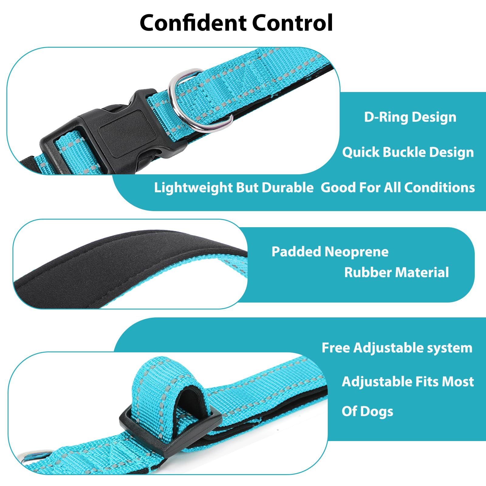 Penseepet Reflective Dog Collar Padded With Soft Neoprene Breathable Quick Release Basic Dog Collars For Medium Dogs Sky Blue Boy