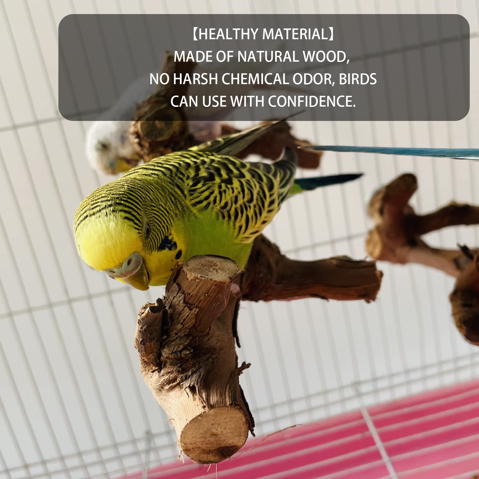 5Pcs Bird Perch Stand Natural Wooden Parrot Stand Branch, 3 Grape Wood Perch, 2 Stand, Paw Grinding Fork Parakeet Chewing Stick