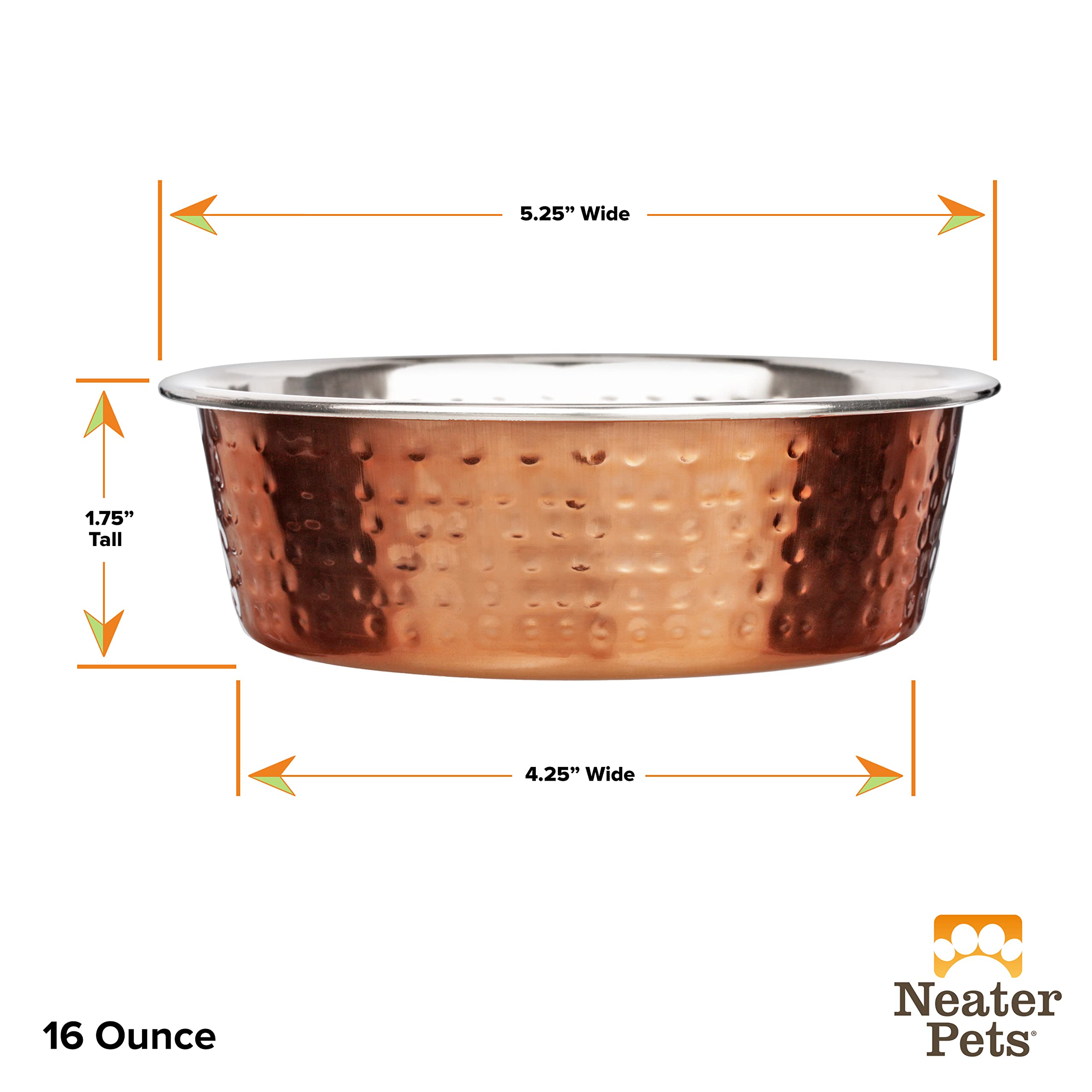 Neater Pet Brands Hammered Decorative Designer Bowls - Luxury Style Premium Dog and Cat Dishes (Small, Copper)