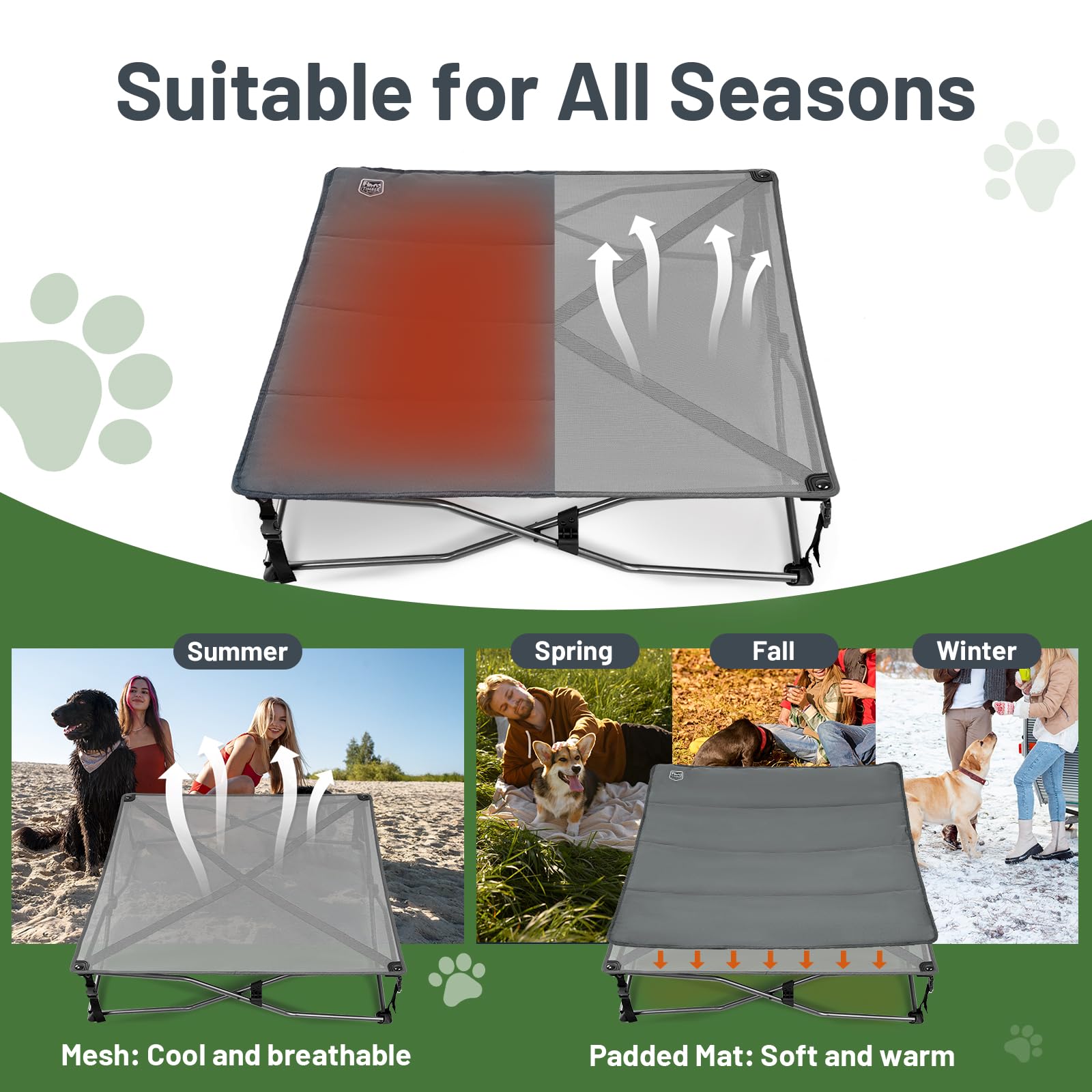 Timber Ridge Large Elevated Dog Bed, 3-In-1 Portable, Folding, And Raised With Removable Pad Mat, Cooling Design For Indoor And