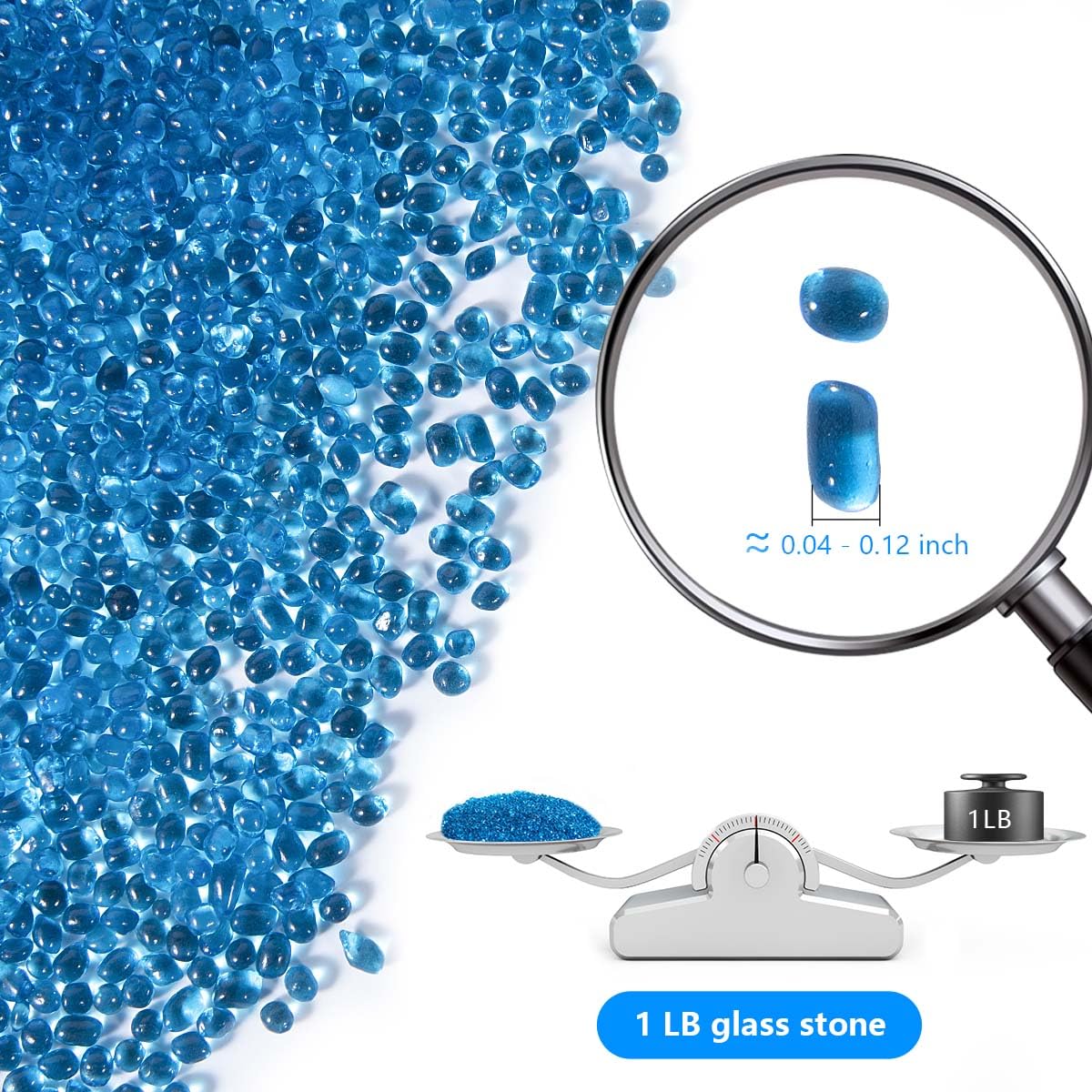 Kiseer Clear Aquarium Glass Stone Bulk 1 Lb Sea Glass Beads Gems Marbles Pebbles Gravel Rock For Aquarium, Fish Tank, Garden, Vase Fillers, Succulent Plants Decor (Light Blue)