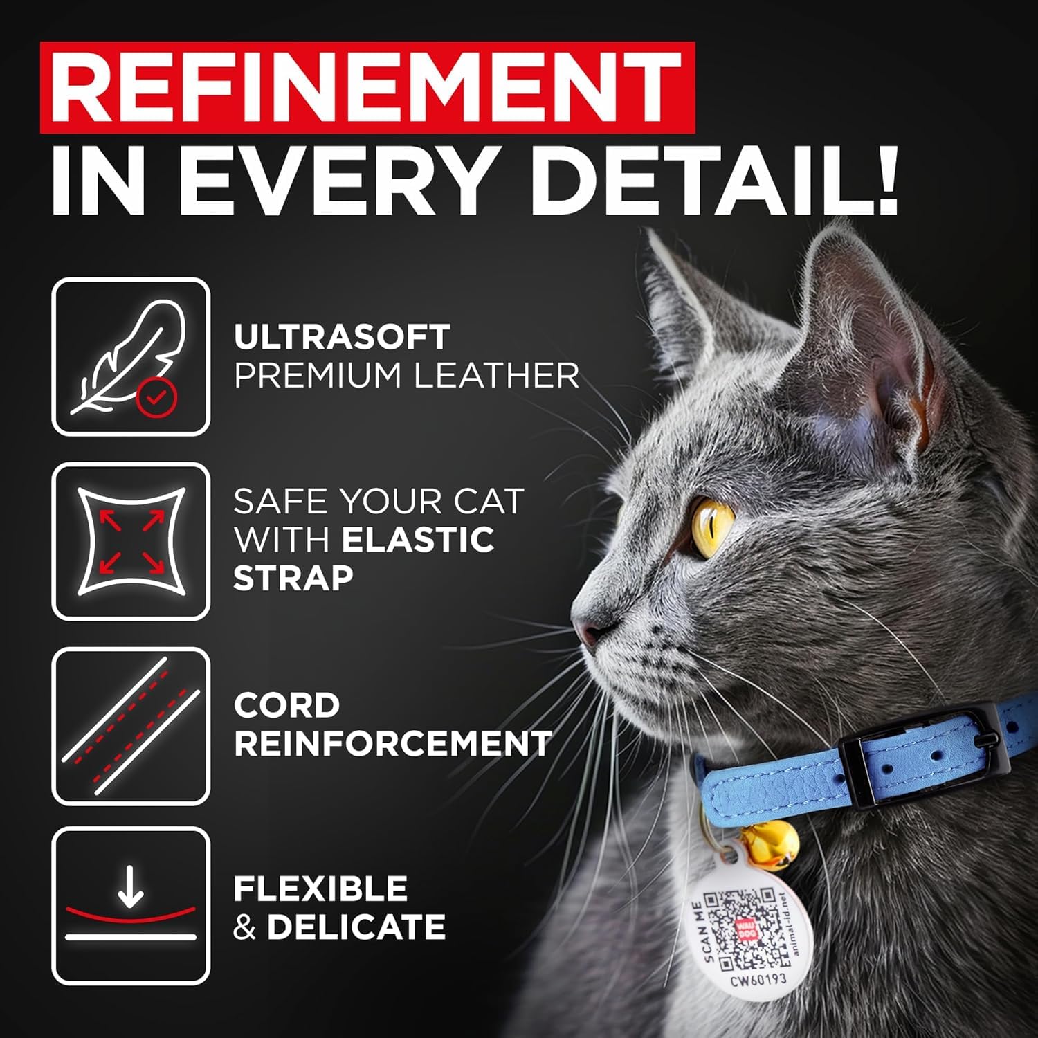 Leather Cat Collar With Bell & Elastic Strap - Pet Collar Leather Cats Small And Big Cat Collar For Boy Cats, Girl Cats With Saf