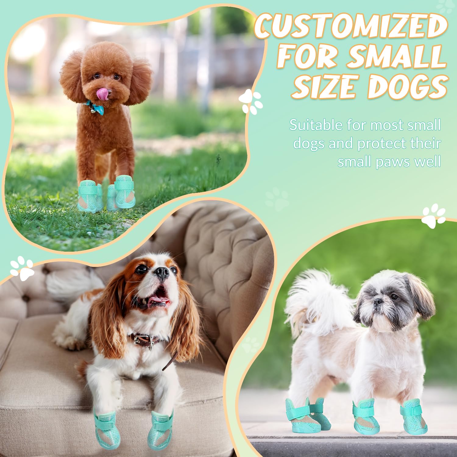 Slowton Dog Shoes For Small Size Dogs - Soft Rubber Sole Dog Boots & Paw Protector For Summer Hot Pavement Winter Snow, Breathab