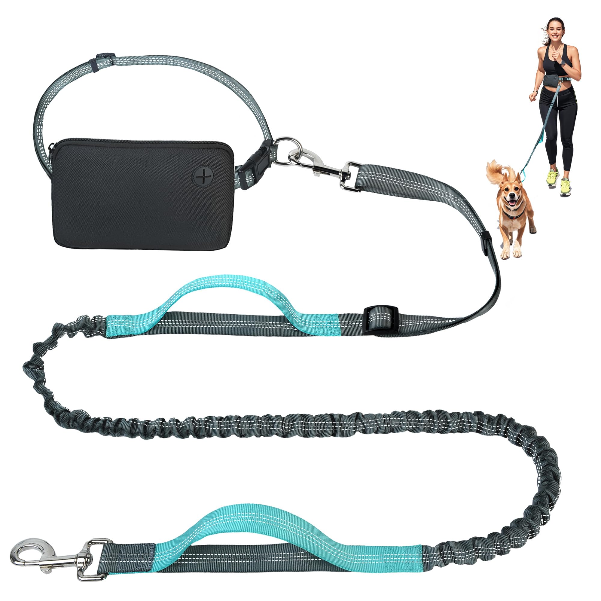 Fida 3-In-1 Hands Free Dog Leash With Zipper Pouch, Bungee & Reflective Straps - Adjustable 5-8Ft Crossbody/Waist Running Leash 