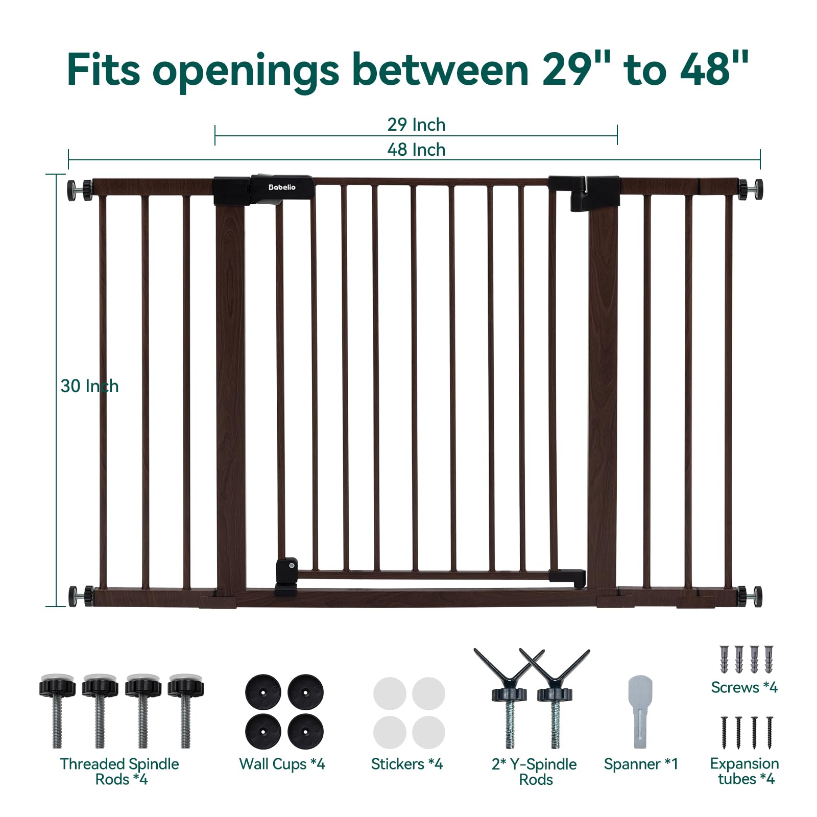 Babelio Baby Gate With Black Wood Pattern, 29-48 Inch Auto Close Dog Gate For The House, Stairs And Doorways, Pressure Mounted Pet Gate With Door And Y Spindle Rods