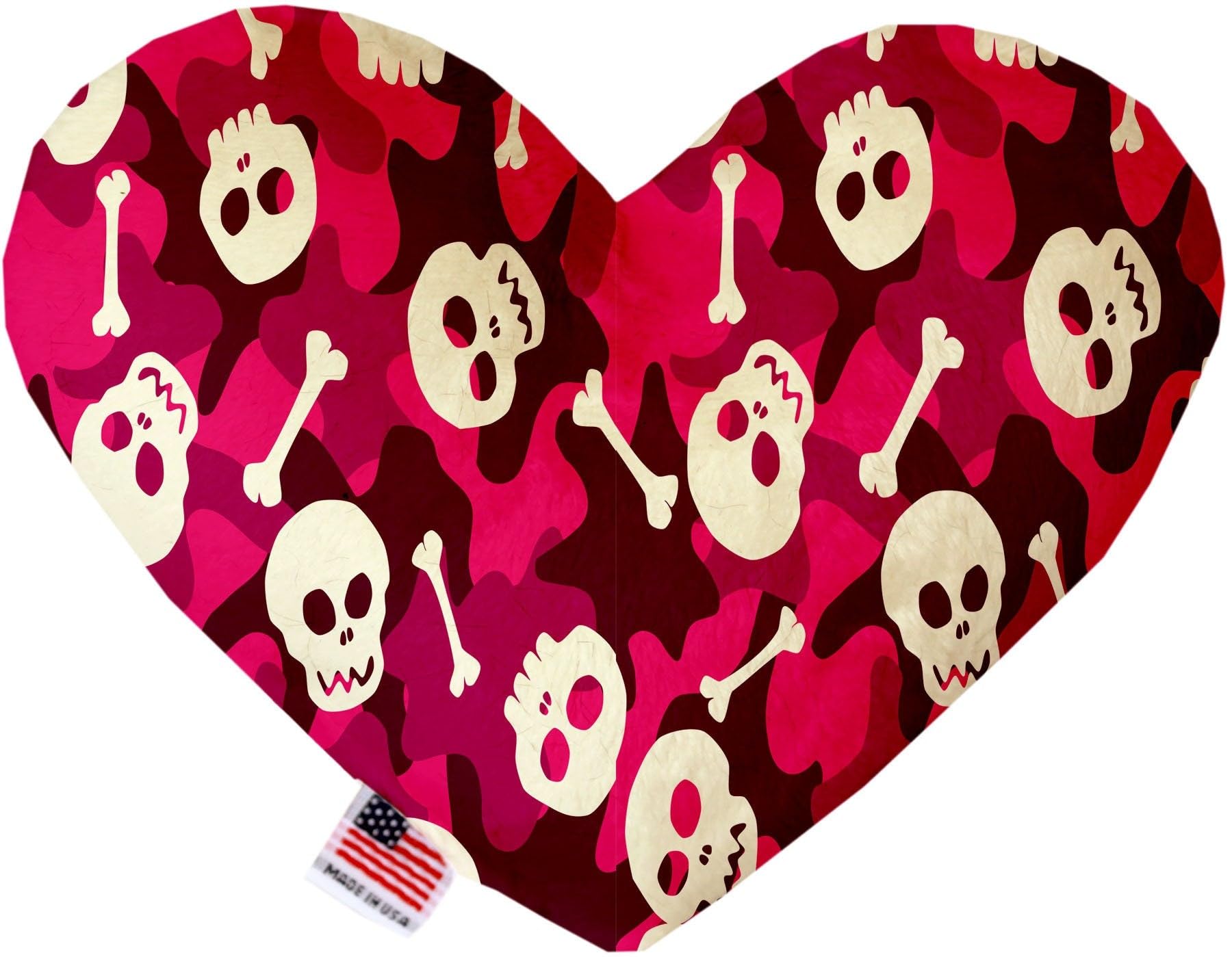 Pet and Dog Plush Heart or Bone Toy, "Skulls Group" (Available in different sizes, and 12 different pattern options!) Green Camo Skulls 6" Plush Heart