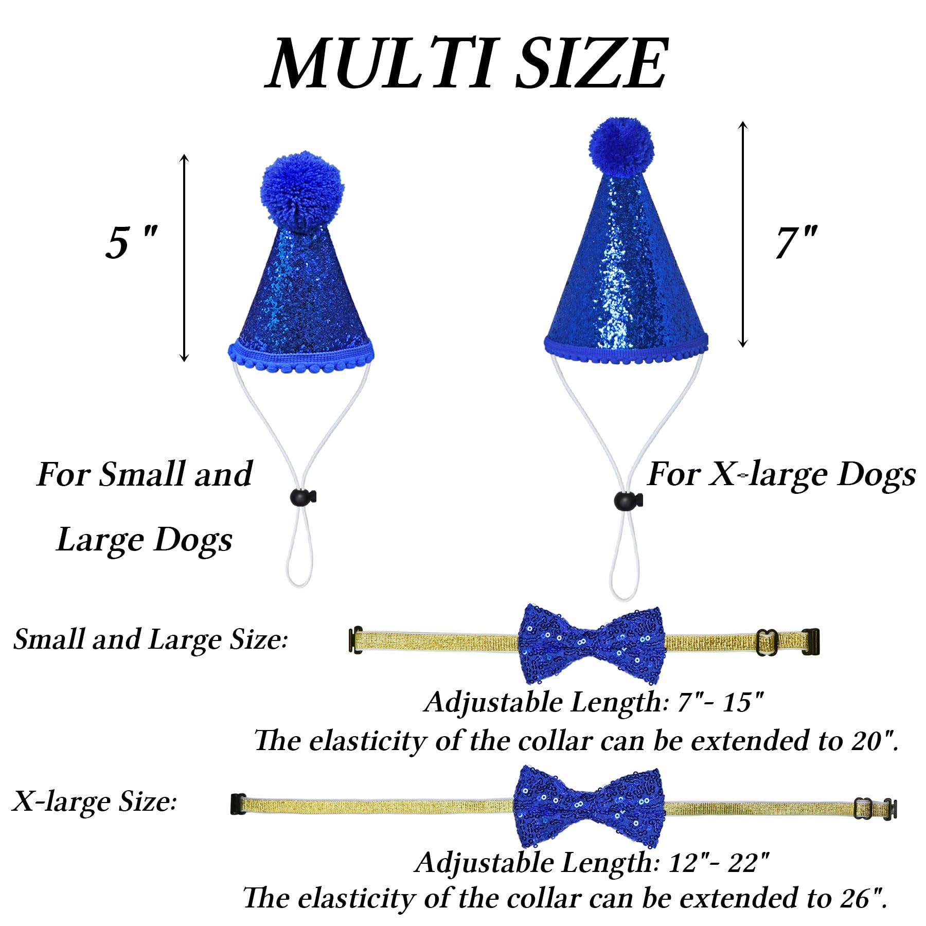 Stmk Dog Bandana & Boy Dog Hat Set With Numbers Bow Tie Birthday Banner, 'Let'S Pawty' Balloons - X-Large, Blue