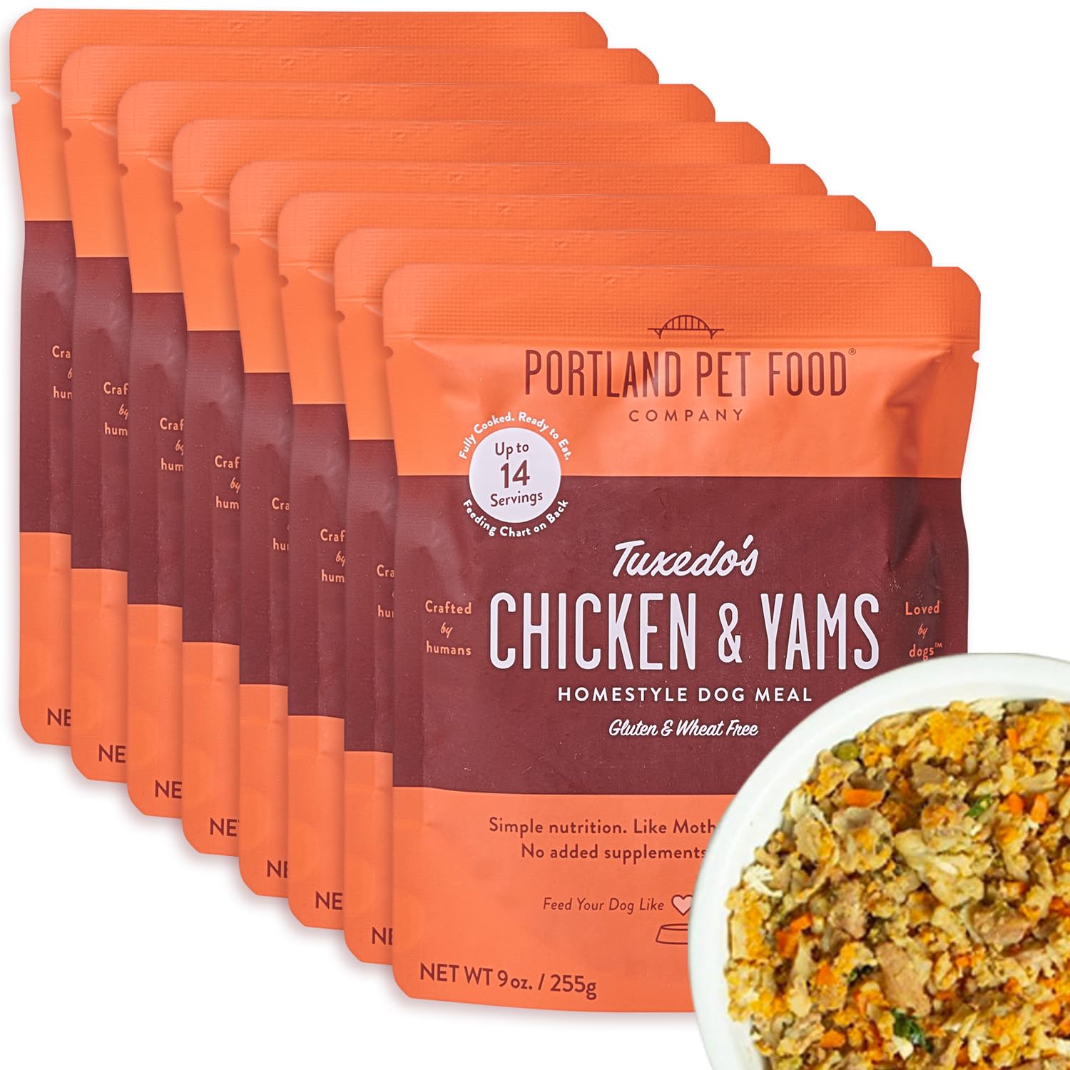 Portland Pet Food Company Tuxedos Chicken & Yams Fresh Dog Food Pouches - Human-Grade, Gluten-Free Wet Pet Meal Topper & Mixers 