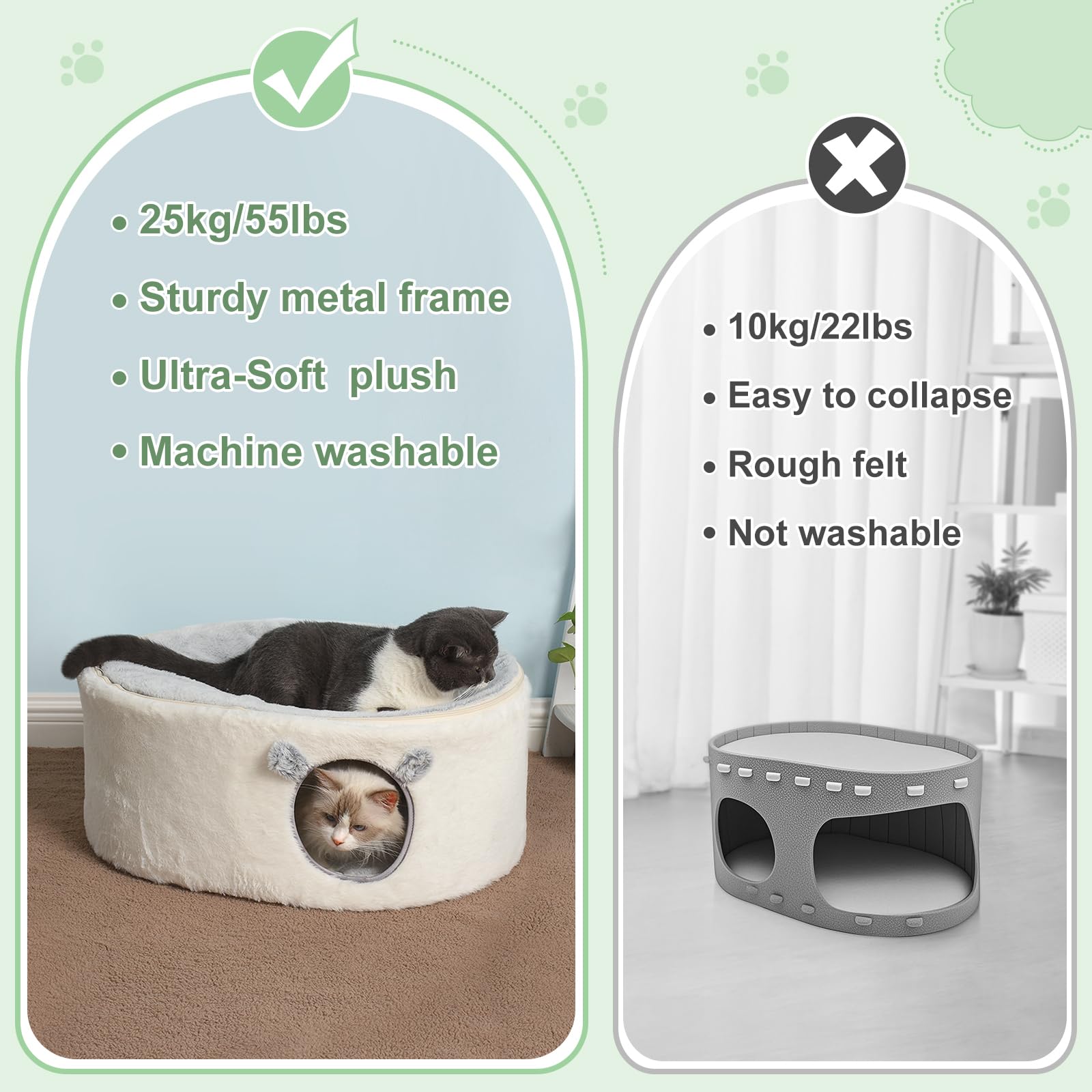 Sunhoo Elevated Cat Bed - Enclosed House & Hammock, 23.6x17.7x10.6in, White, Metal, Model maowo012-ca, Large Plush Cushion