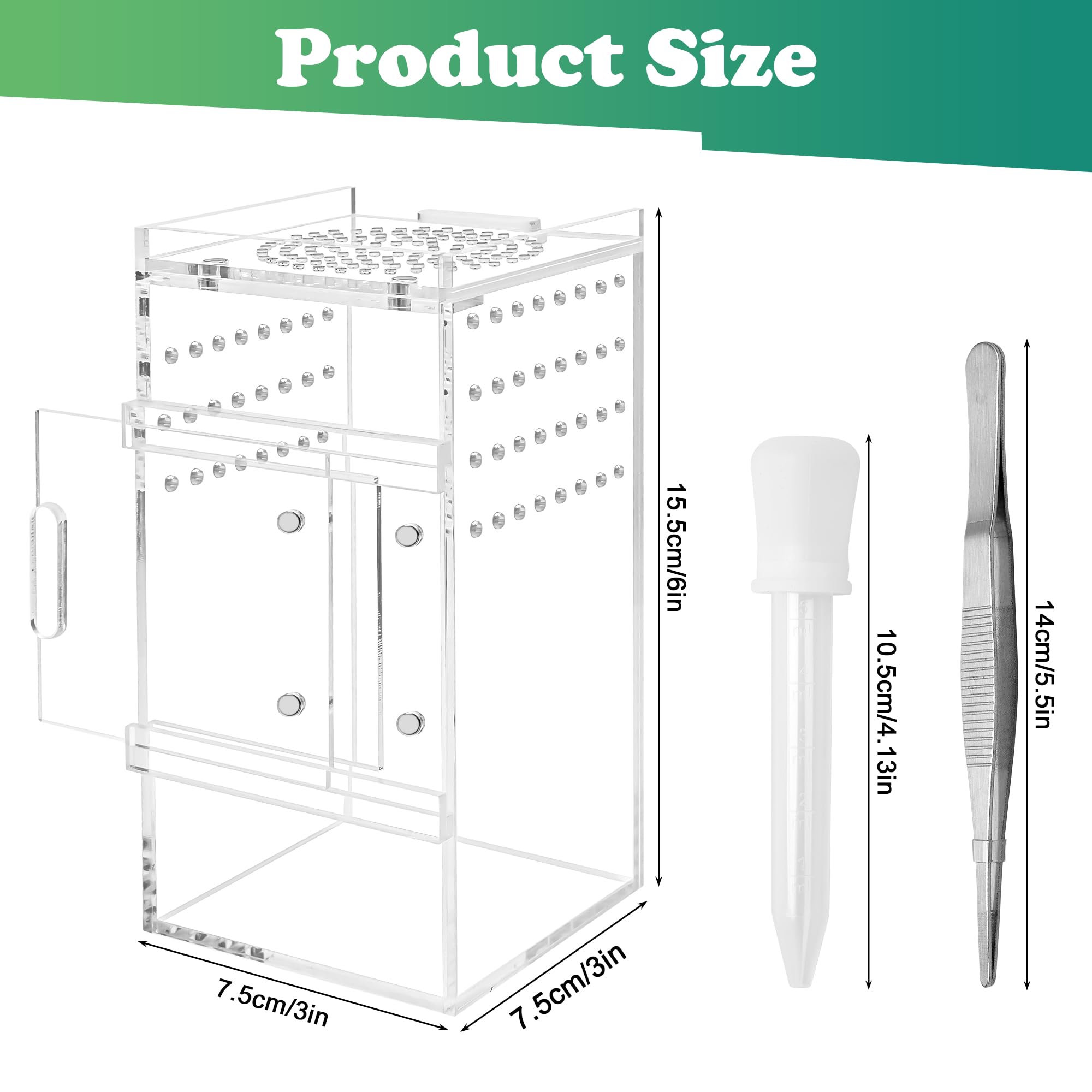 Zhaoyao Jumping Spider Enclosure, 3X3X6 Inch Jumping Spider Habitat With Magnet Opening Door Jumping Spider Accessories Small Ac