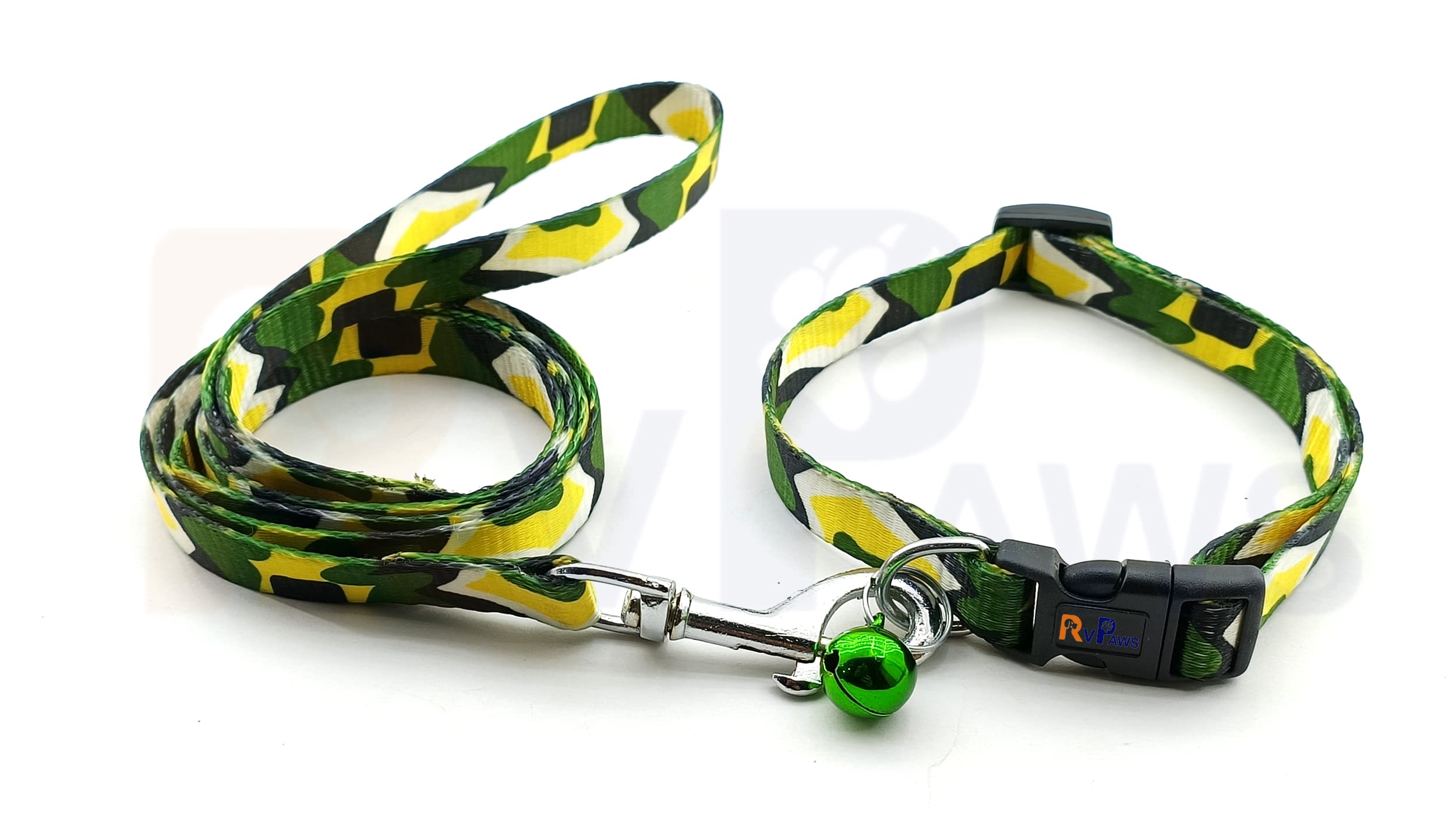 Woofy Dog Collar And Leash Set Puppy Printed With Bell, Adjustable Nylon Collar With Leash For Small And Medium Puppies, Quick R
