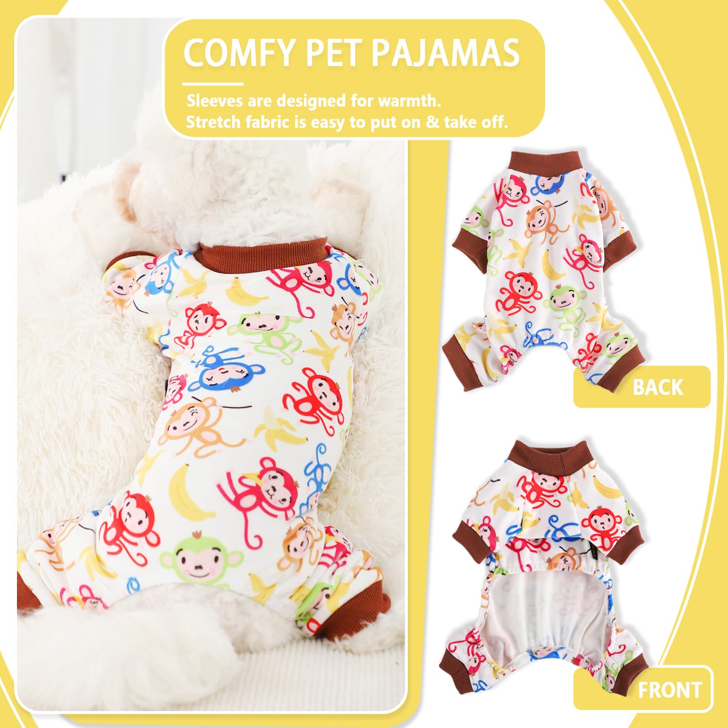 Fall Dog Pajamas Sweaters For Small Dogs Fleece Stretchy Puppy Sweater Warm Clothes Pjs Pet Apparel(Small, Brown Monkey)