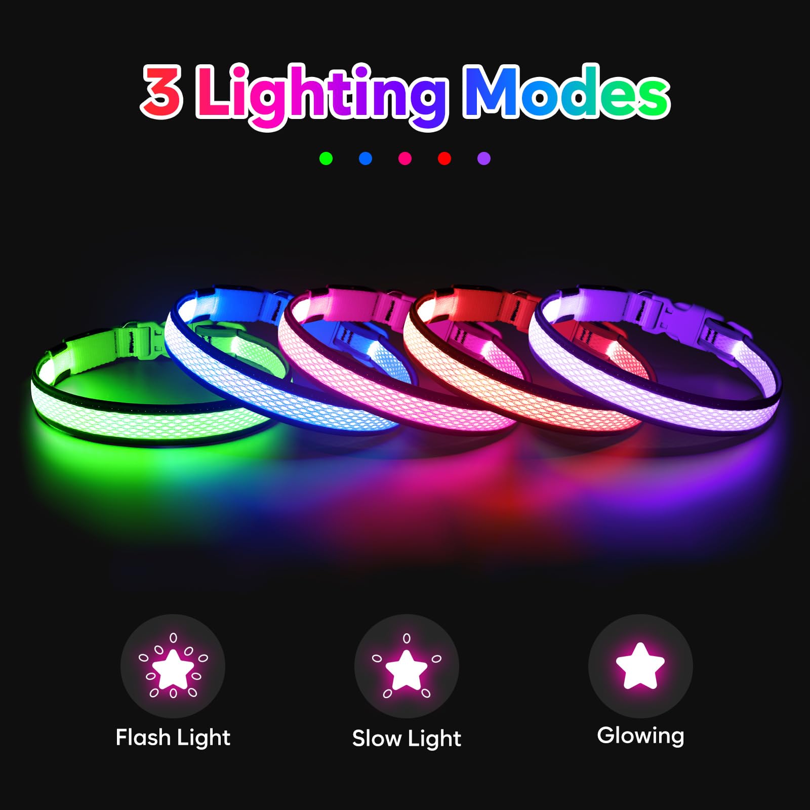 Flashseen Led Dog Collar,Usb Rechargeable Light Up Dog Collar Lights,Adjustable Comfortable Soft Mesh Safety Dog Collar For Small,Medium,Large Dogs(Large, Royal Blue)