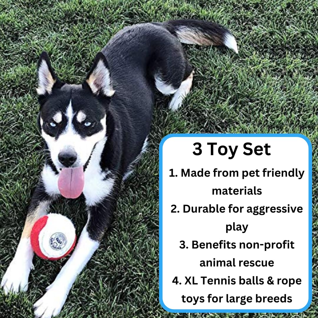 Pacific Pups Products Dog Rope Toys, Xl Tug Toy & Ball, 3Pcs Rope Toys For Large Dogs, Support Non-Profit Dog Rescue