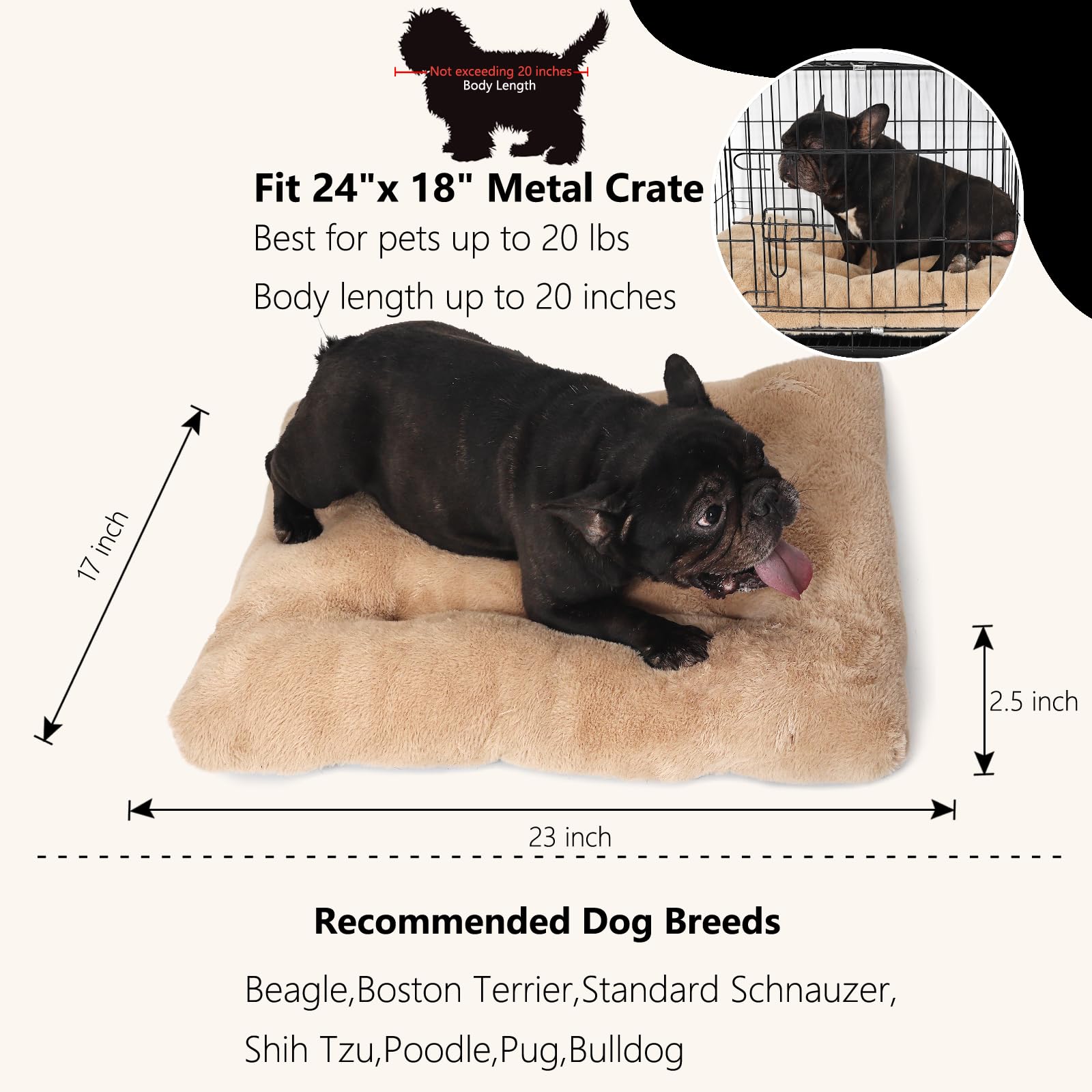 Small Dog Bed For Crate 24X18 Washable Extra Soft 24 Inch Crate Bed For Puppy With Anti-Slip Bottom,Comfy Fulffy Kennel Pad For